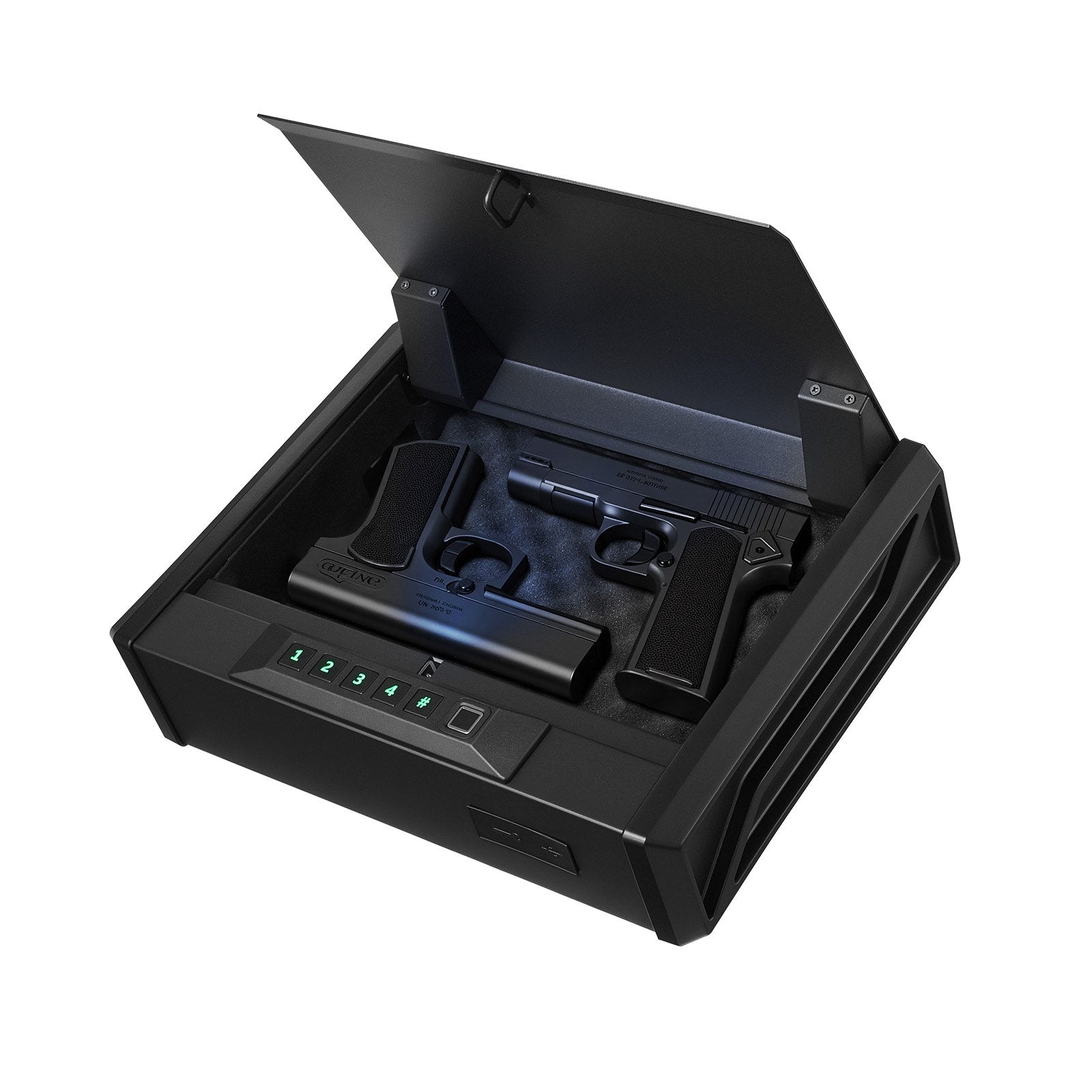 Heavy Duty Handgun Safe with Fingerprint, Password & Key Access, Quick Access Pistol Security Box with Lighting for Nightstand, Desk, Car, Secure Firearm Storage for 2 Pistols & Magazines
