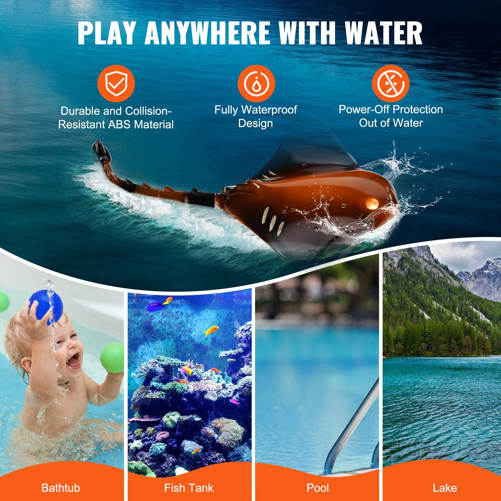 High Simulation Remote Control Manta Ray with Lights, 2.4GHz Swimming Toy for Kids, Pool & Lake RC Boat with Dual Propeller & Rechargeable Batteries