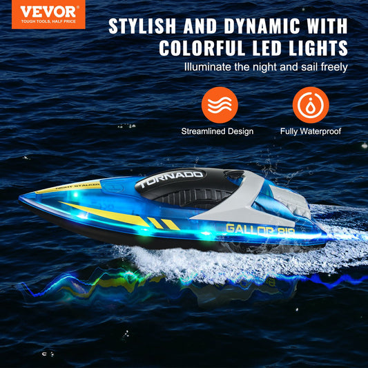 High-Speed RC Racing Boat with LED Lights, Waterproof Design, Dual Batteries for Pools & Lakes, Perfect Toy Gift for Kids & Adults