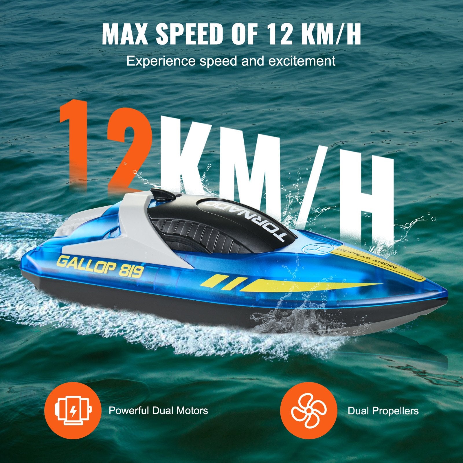 High-Speed RC Racing Boat with LED Lights, Waterproof Design, Dual Batteries for Pools & Lakes, Perfect Toy Gift for Kids & Adults
