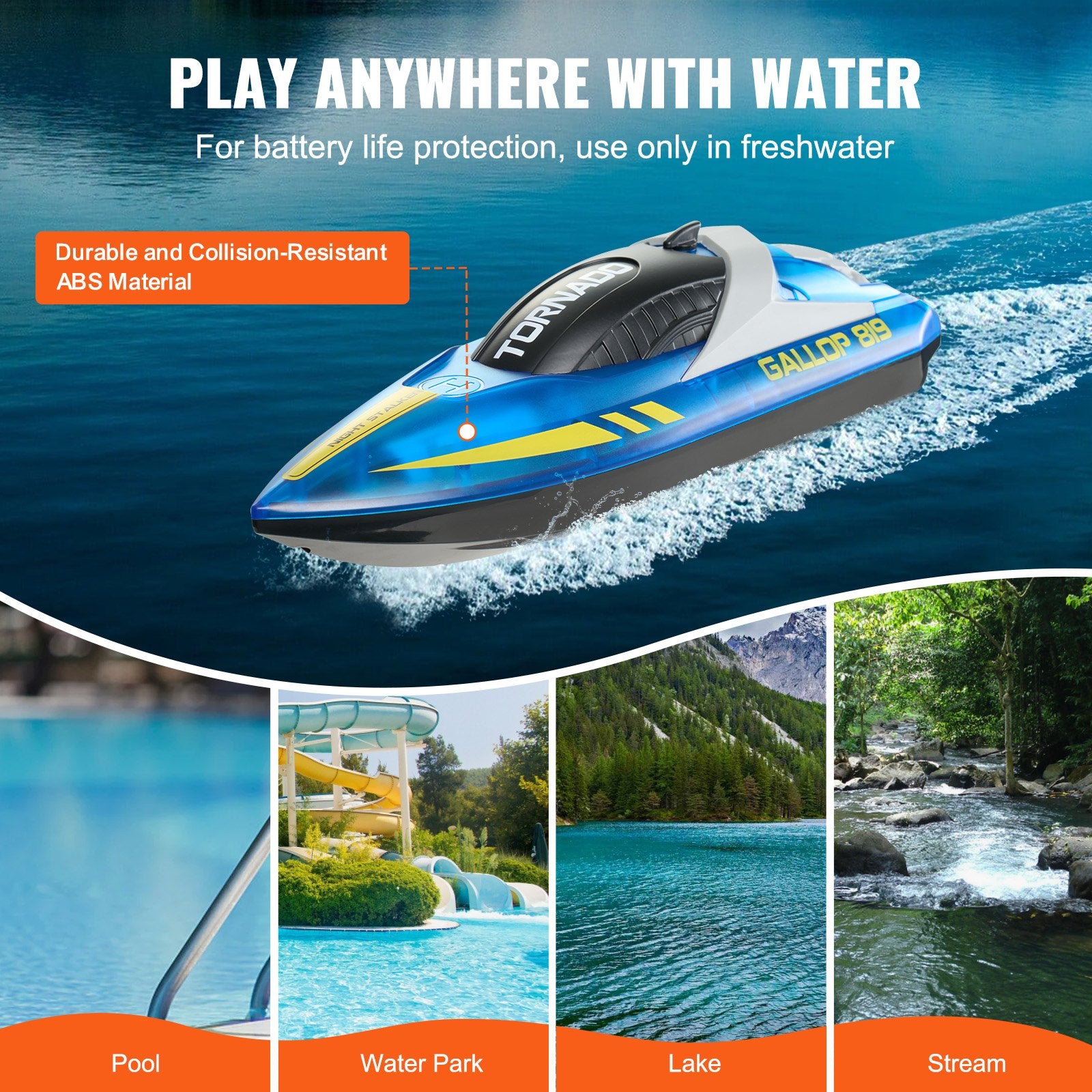 High-Speed RC Racing Boat with LED Lights, Waterproof Design, Dual Batteries for Pools & Lakes, Perfect Toy Gift for Kids & Adults