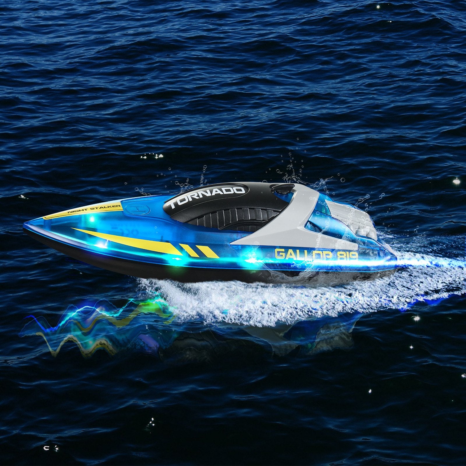 High-Speed RC Racing Boat with LED Lights, Waterproof Design, Dual Batteries for Pools & Lakes, Perfect Toy Gift for Kids & Adults
