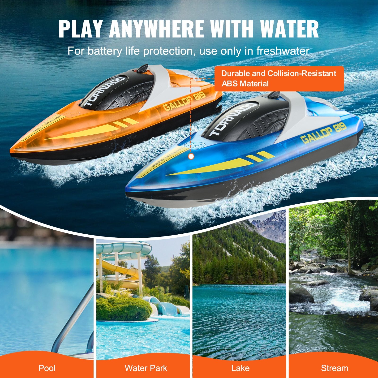 Dual Pack RC Racing Boats with LED Lights - 2.4GHz, 12 km/h Speed, Waterproof, Rechargeable, Perfect for Pools & Lakes, Gifts for All Ages