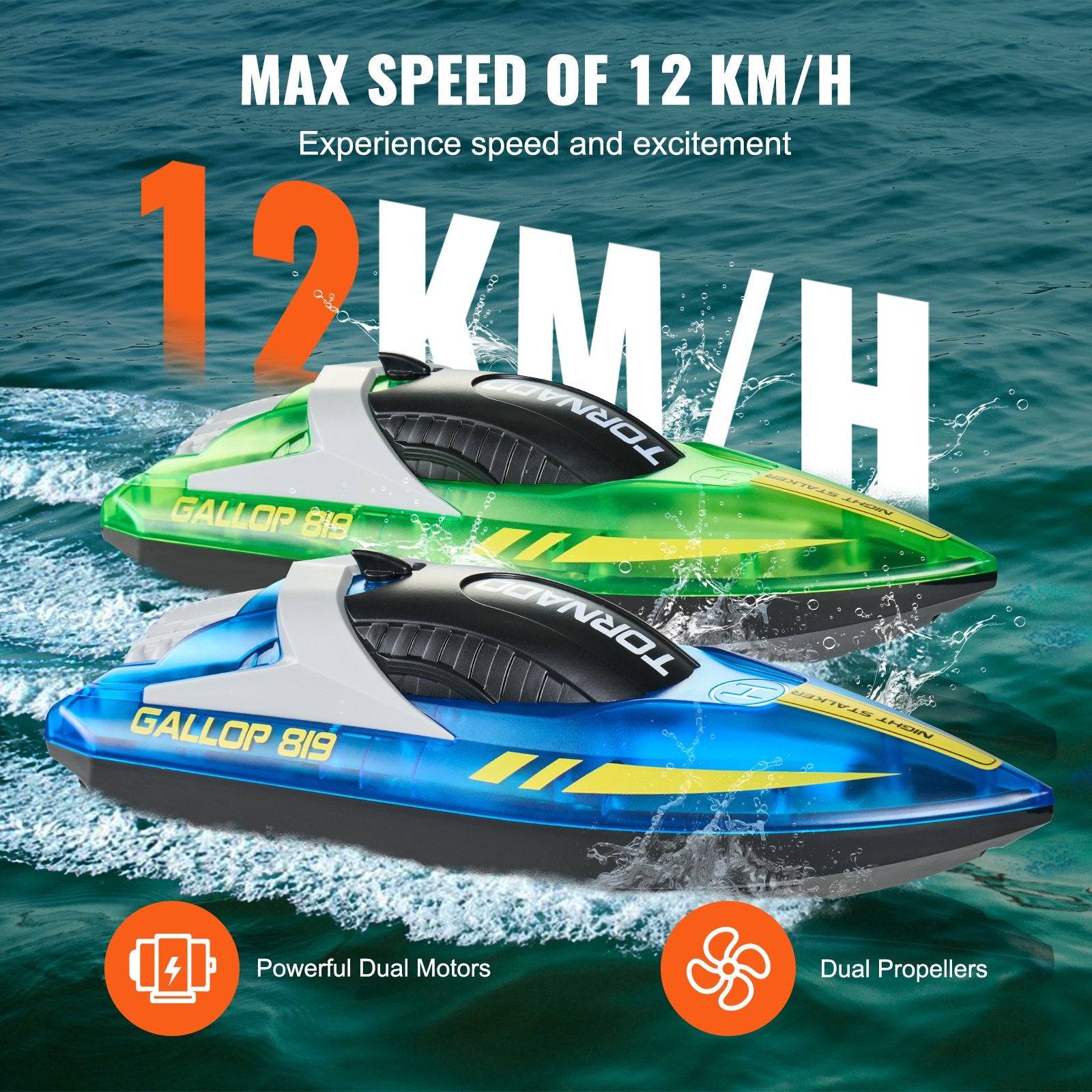 Dual Pack RC Racing Boats with LED Lights - 2.4GHz, 12 km/h, Waterproof, Rechargeable, Perfect Gift for Pools, Lakes, Adults & Kids