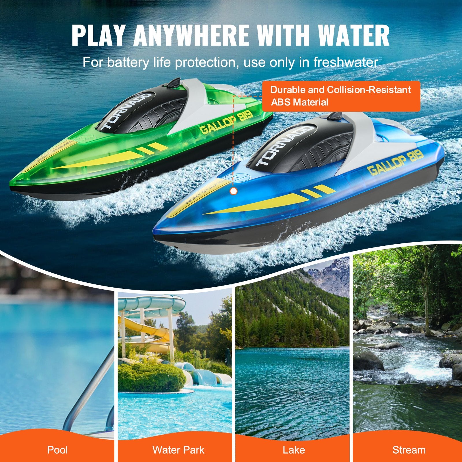Dual Pack RC Racing Boats with LED Lights - 2.4GHz, 12 km/h, Waterproof, Rechargeable, Perfect Gift for Pools, Lakes, Adults & Kids