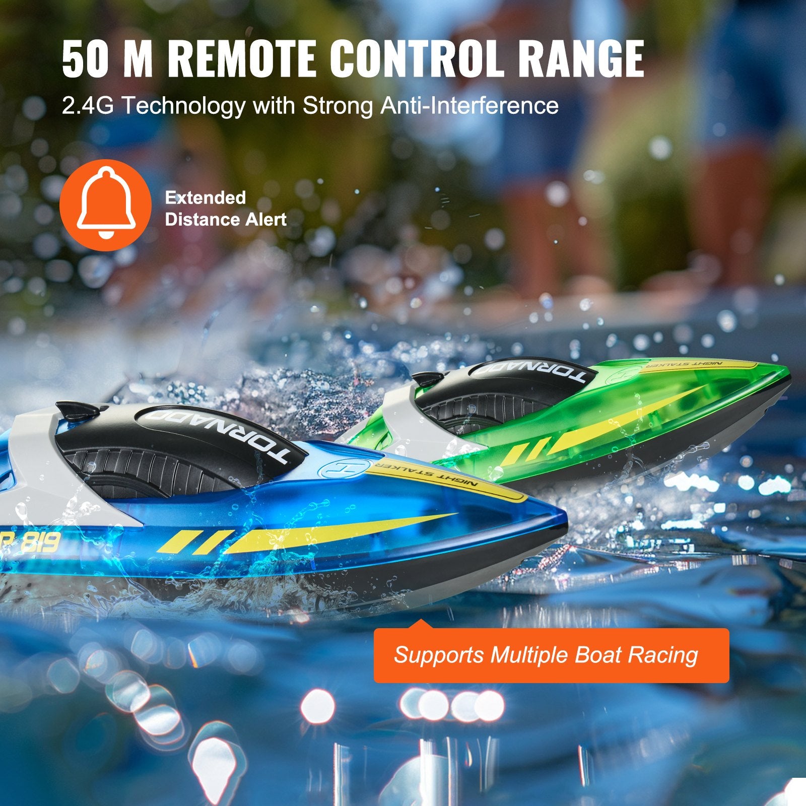 Dual Pack RC Racing Boats with LED Lights - 2.4GHz, 12 km/h, Waterproof, Rechargeable, Perfect Gift for Pools, Lakes, Adults & Kids