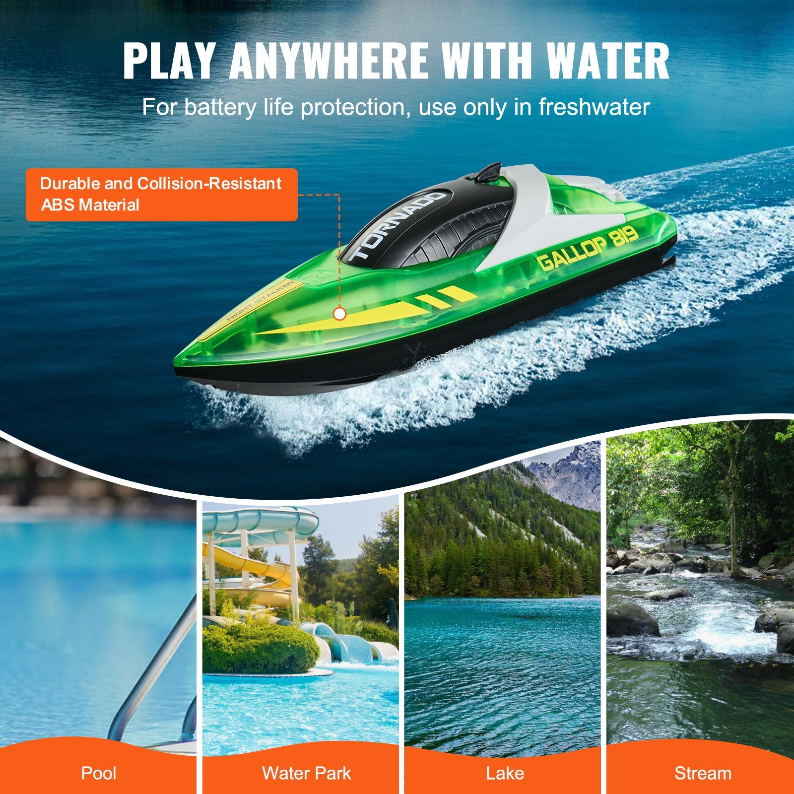 RC Racing Boat with LED Light for Pools & Lakes – 2.4GHz High-Speed 12 km/h, Waterproof, Rechargeable Batteries, Perfect Gift for All Ages