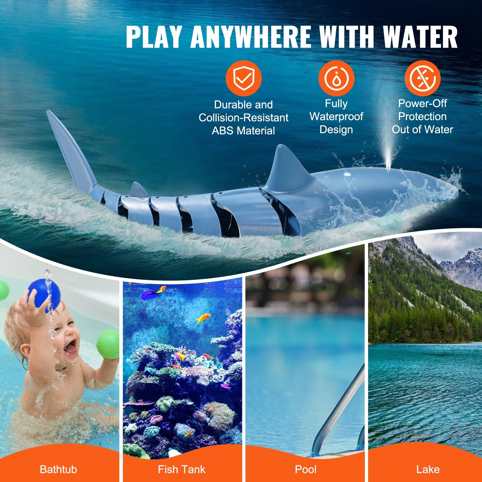 High Simulation RC Shark Toy, 2.4GHz Remote Control Boat with Lights, Spray, Dual Propellers & 2 Batteries for Kids - Pool & Bath Fun