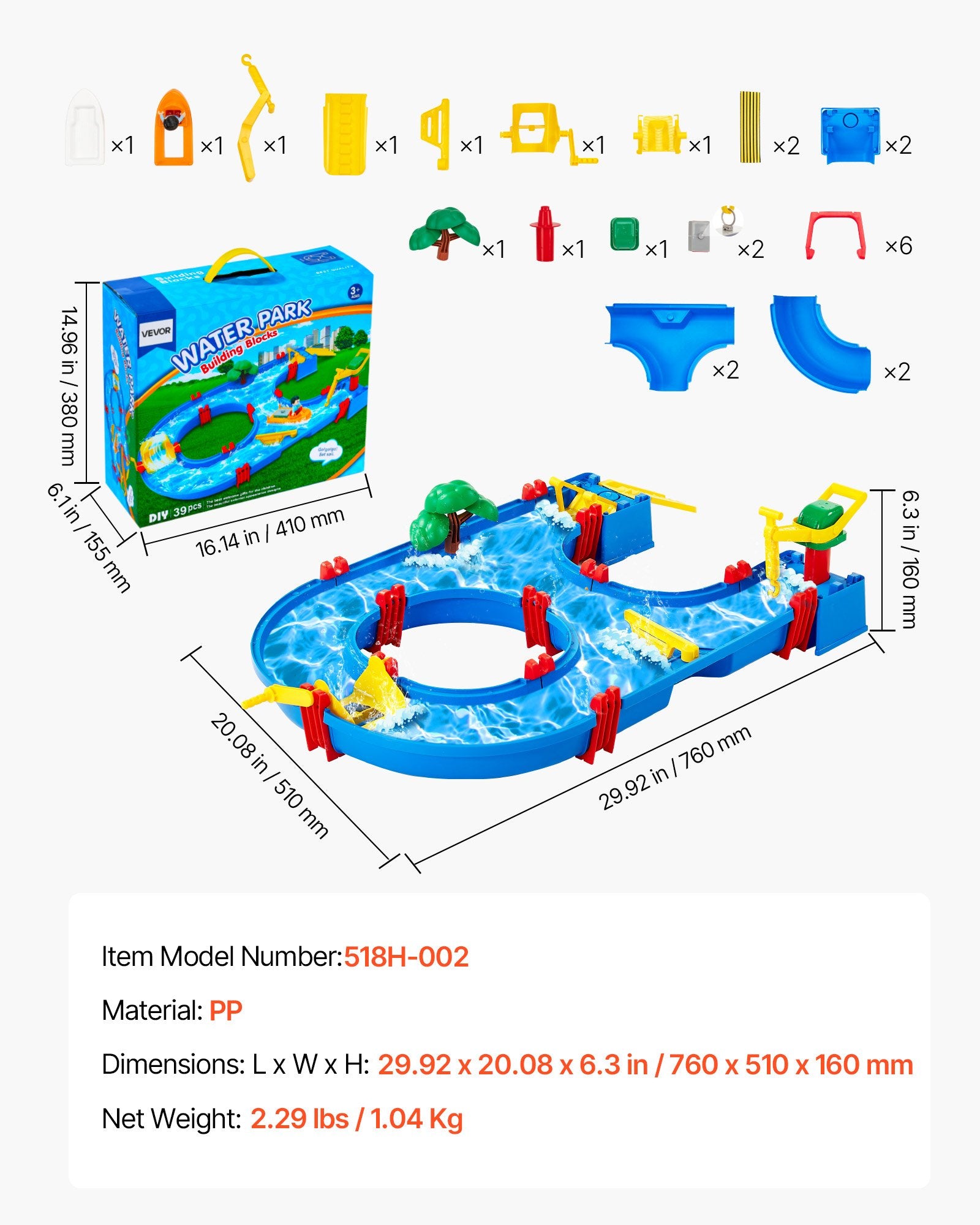 Outdoor Toddler Water Table Playset with 39PCS Accessories - Sensory Activity for Backyard, Beach, Lawn, Kids 3+ Years, Easy-Clean Design