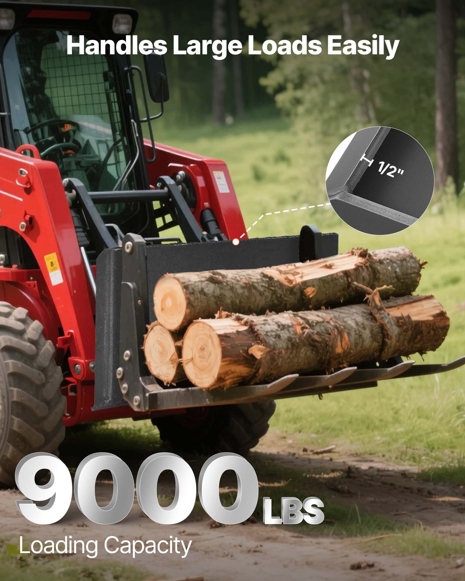 Universal Quick Attach Skid Steer Mount Plate, Heavy-Duty 1/2" Steel, 9000lbs Load, Easy Bolt for Kubota Bobcat Tractors, Durable & Versatile