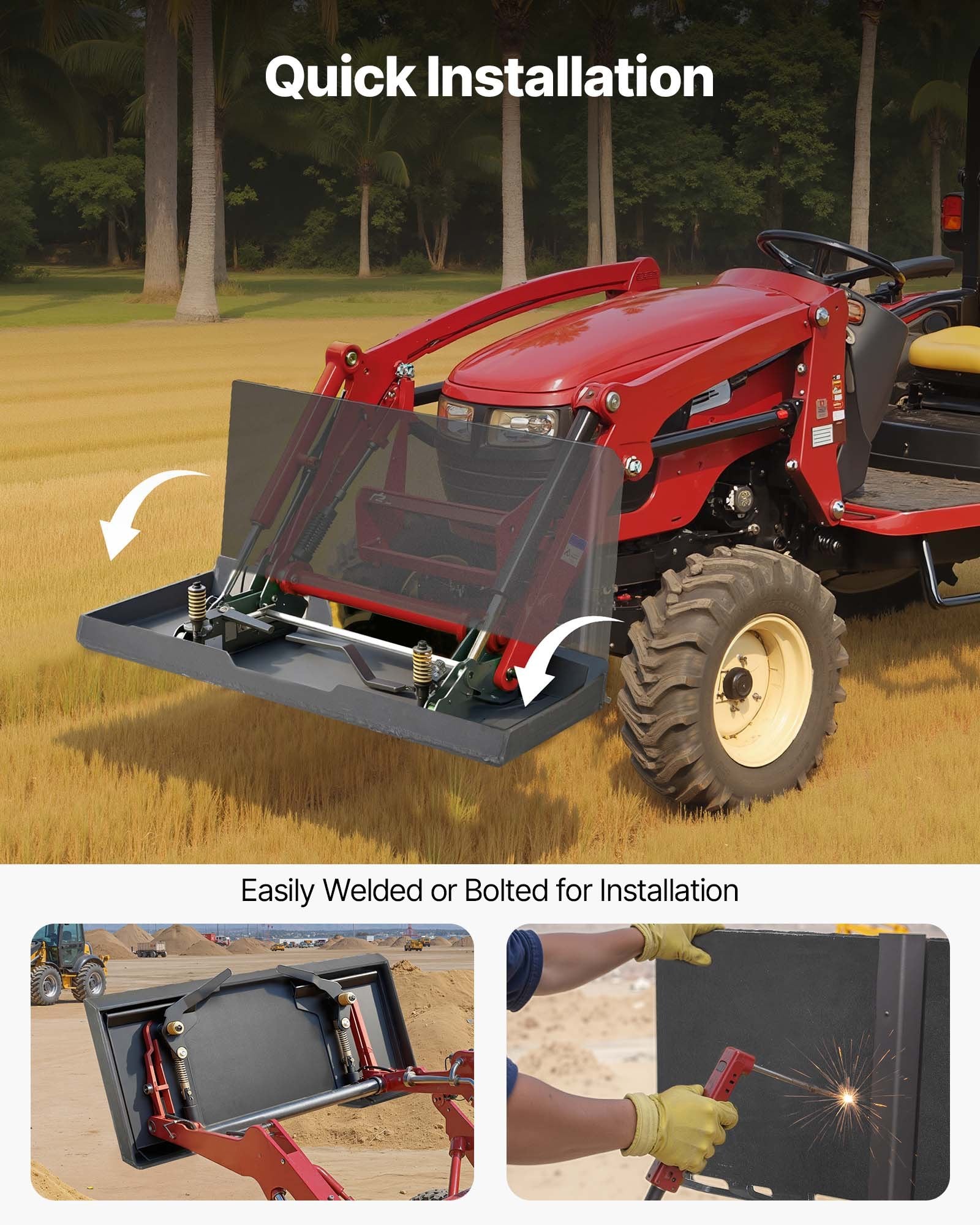 Universal Quick Attach Skid Steer Mount Plate, Heavy-Duty 1/2" Steel, 9000lbs Load, Easy Bolt for Kubota Bobcat Tractors, Durable & Versatile