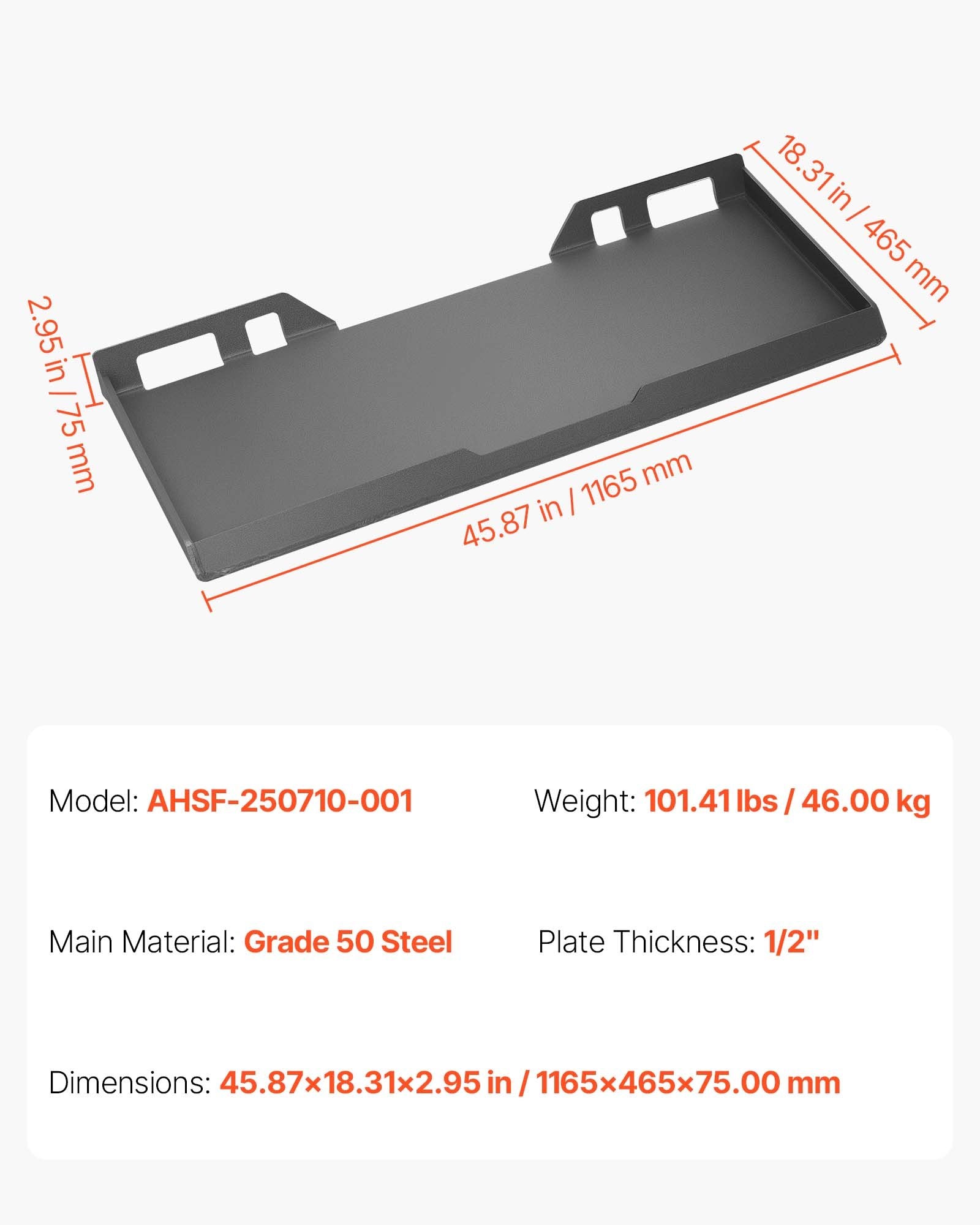 Universal Quick Attach Skid Steer Mount Plate, Heavy-Duty 1/2" Steel, 9000lbs Load, Easy Bolt for Kubota Bobcat Tractors, Durable & Versatile