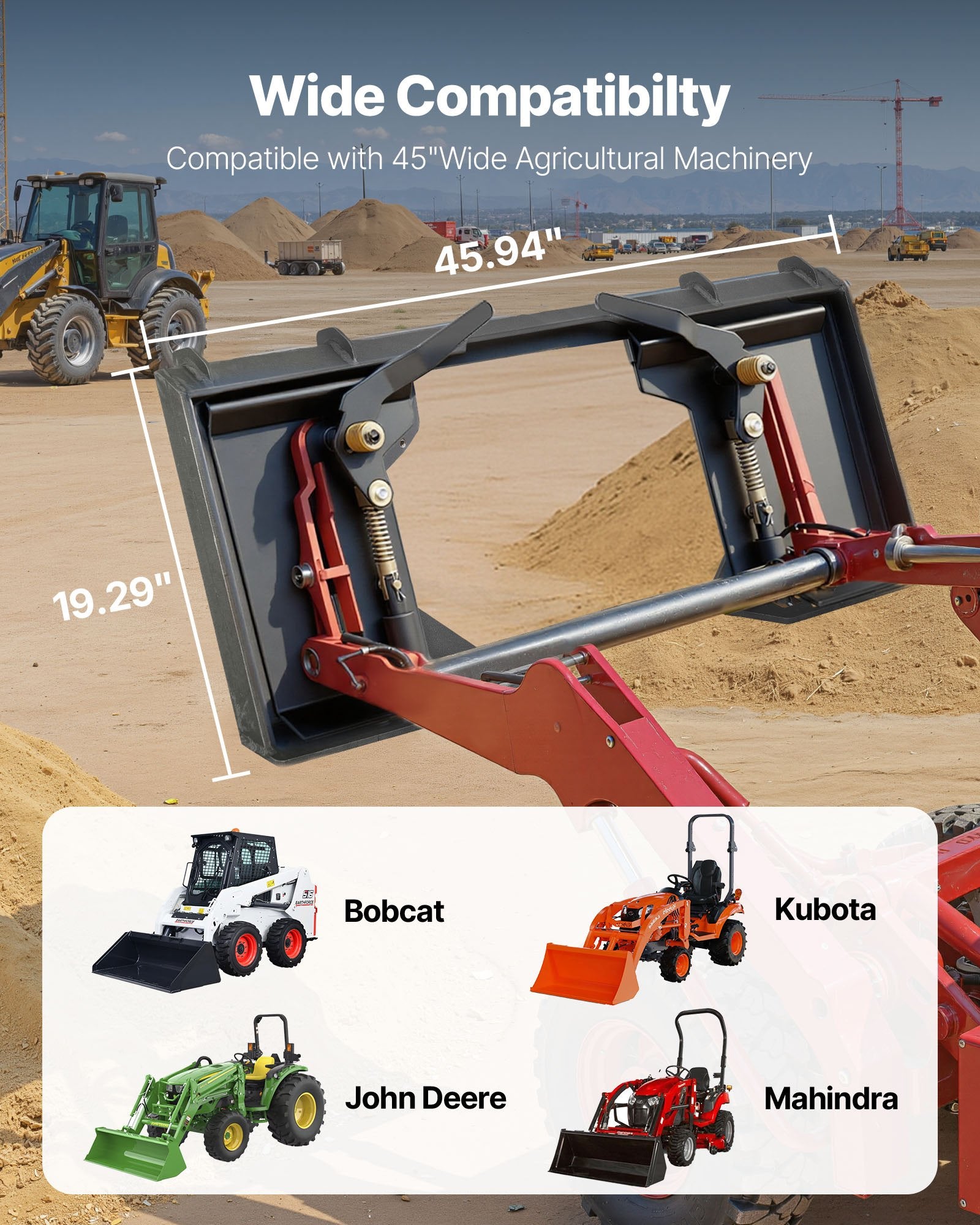 Universal Quick Attach Skid Steer Mount Plate, Heavy-Duty 1/2" Steel, 6000lbs Capacity for Kubota, Bobcat Loaders & Tractors, Easy Bolt-On Design