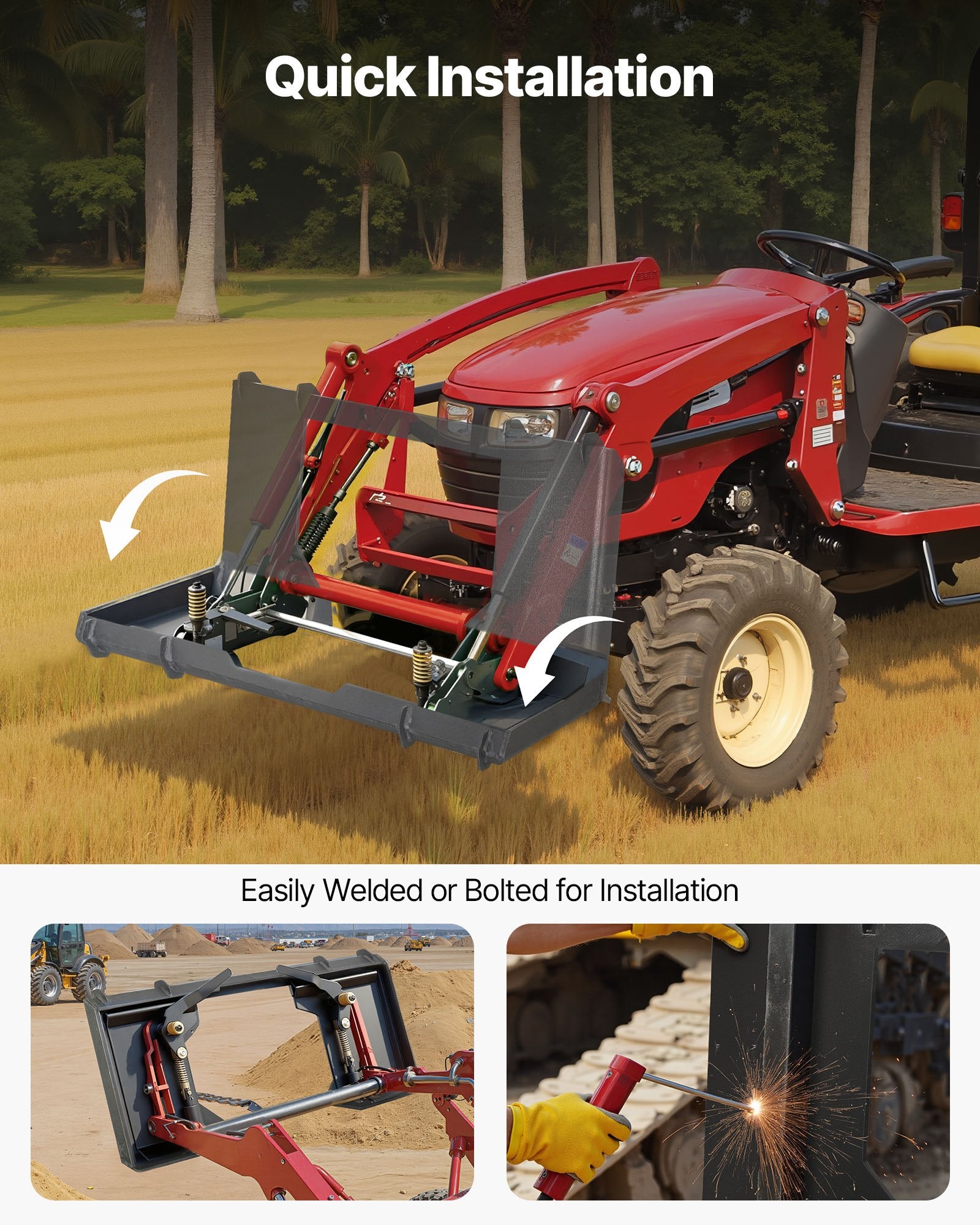 Universal Quick Attach Skid Steer Mount Plate, Heavy-Duty 1/2" Steel, 6000lbs Capacity for Kubota, Bobcat Loaders & Tractors, Easy Bolt-On Design