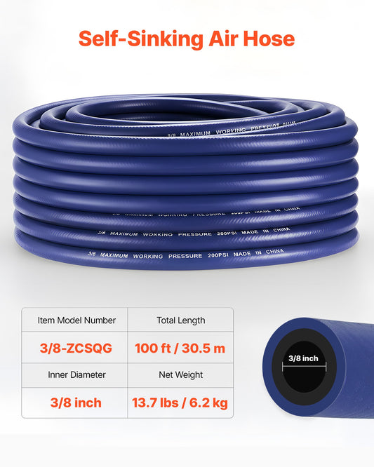 Heavy Duty 3/8" Self-Sinking Aeration Hose, 100 ft Weighted Tubing for Pond, Lake, Water Garden Aerators & Diffusers, Weather & Kink Resistant