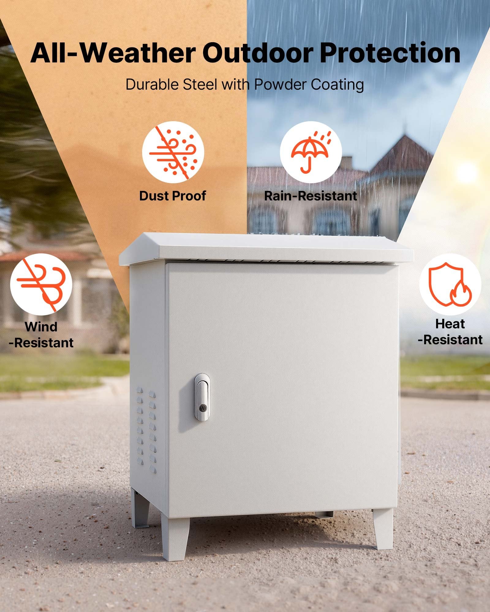 Weatherproof Pond Aerator Cabinet with Cooling Fan, AC Outlet, Carbon Steel Housing for Water Garden Aeration, Fits Most Compressors