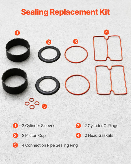 Premium Air Compressor Cylinder Sleeve & Compression Ring Kit - Stainless Steel Parts, Head Gaskets, Silicone O-Rings, Fits 5.2 CFM, Durable Aluminum Sleeves, Easy Installation