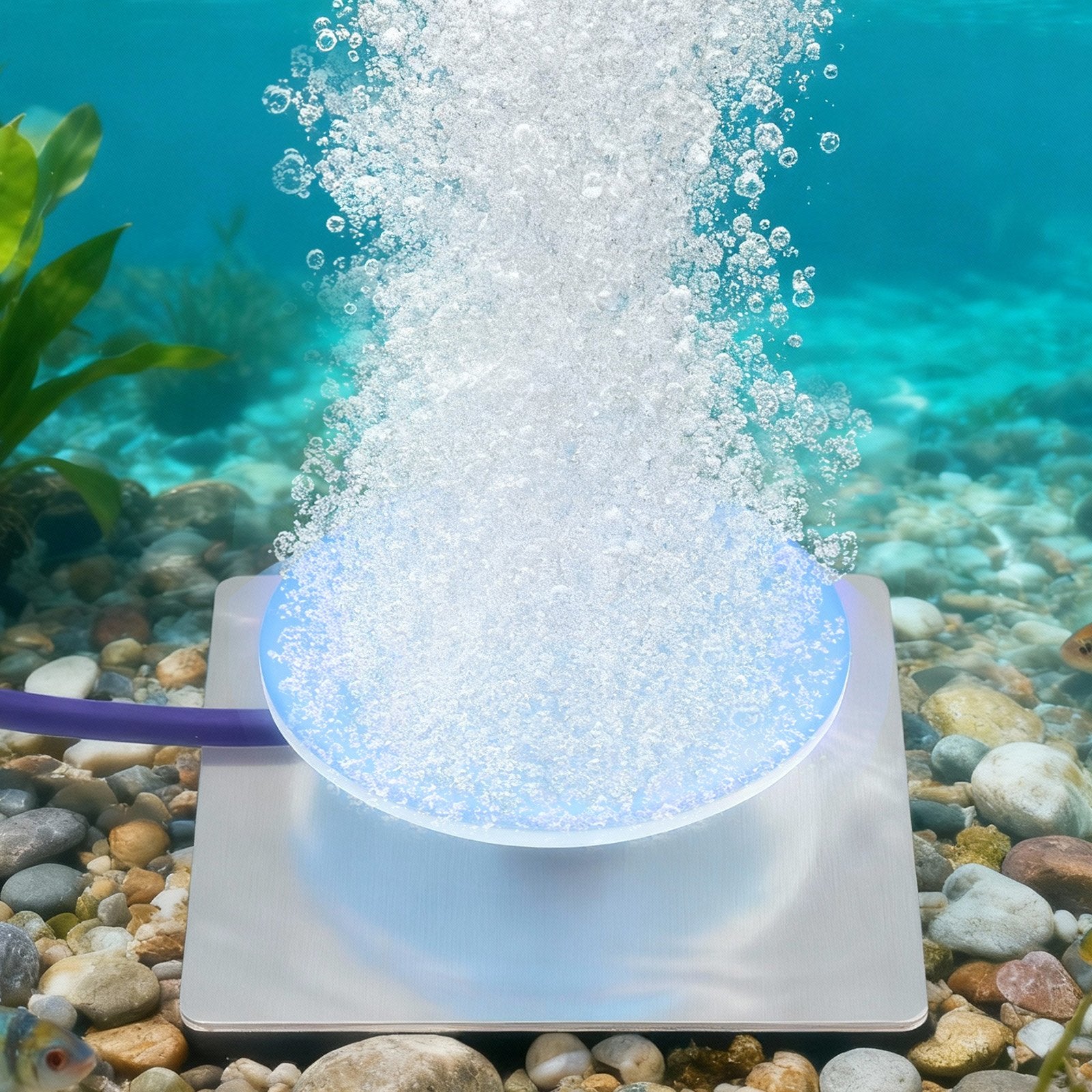 8" Silicone Pond Aerator Kit with 100ft Self-Sinking Hose, Lake Water Gardens Diffuser, Kink-Resistant, Stainless Steel Base