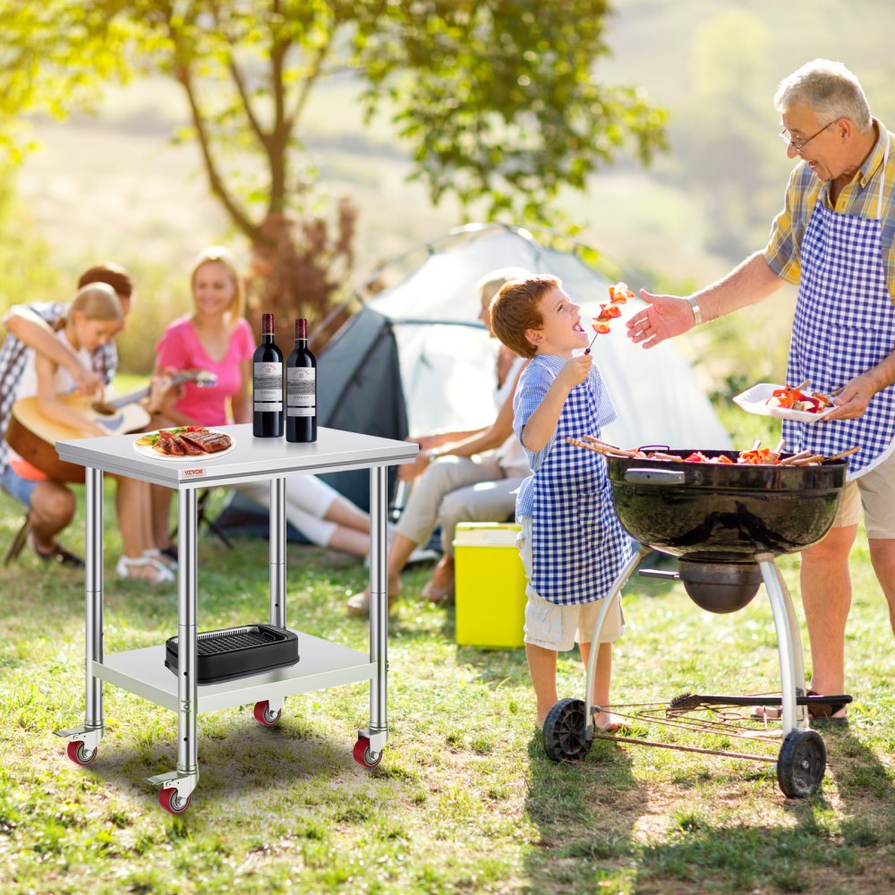 Commercial Grade 24 x 30 Stainless Steel Prep Table with Wheels for Restaurant Kitchens and Catering Businesses