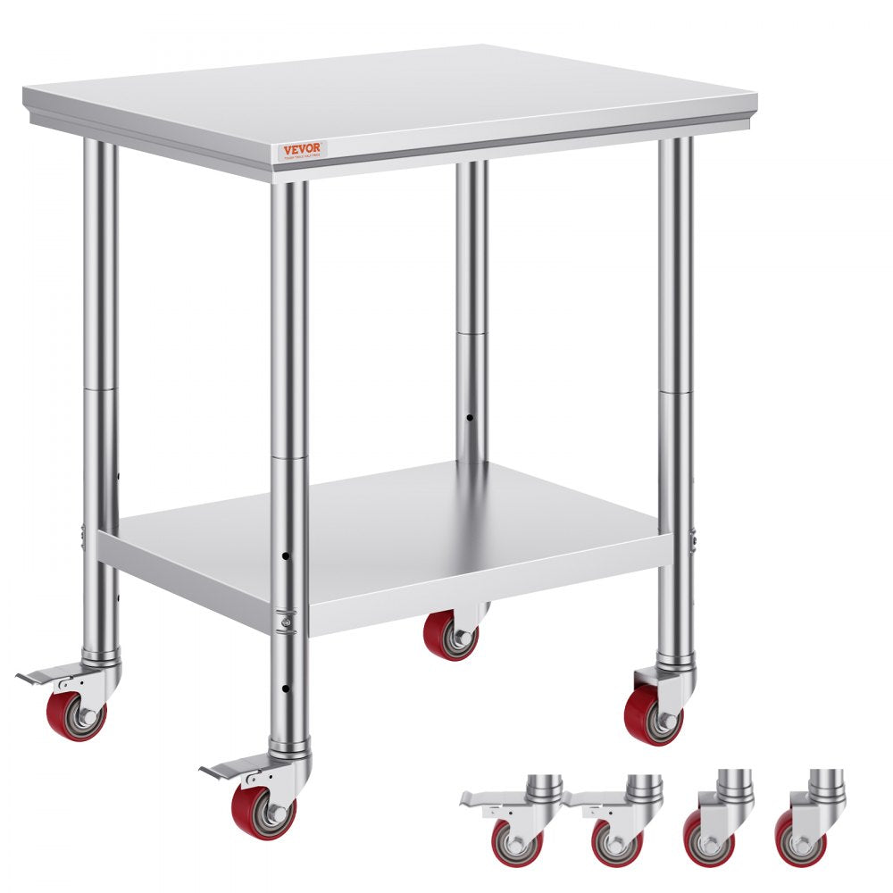 Commercial Grade 24 x 30 Stainless Steel Prep Table with Wheels for Restaurant Kitchens and Catering Businesses