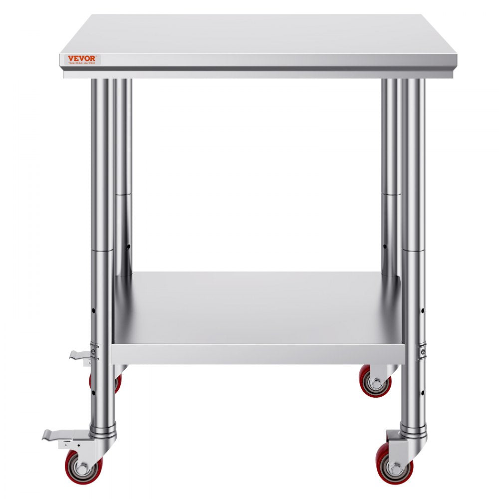 Commercial Grade 24 x 30 Stainless Steel Prep Table with Wheels for Restaurant Kitchens and Catering Businesses