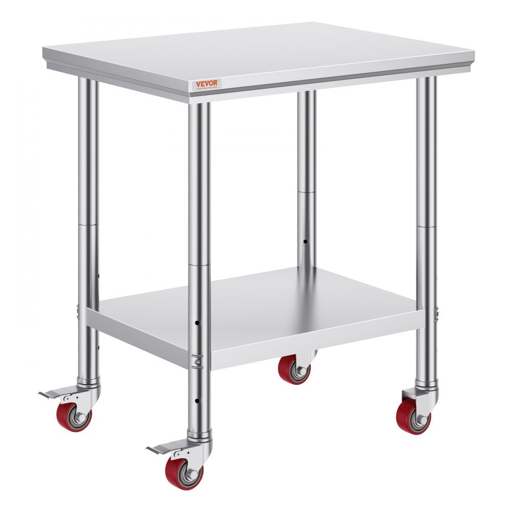 Commercial Grade 24 x 30 Stainless Steel Prep Table with Wheels for Restaurant Kitchens and Catering Businesses