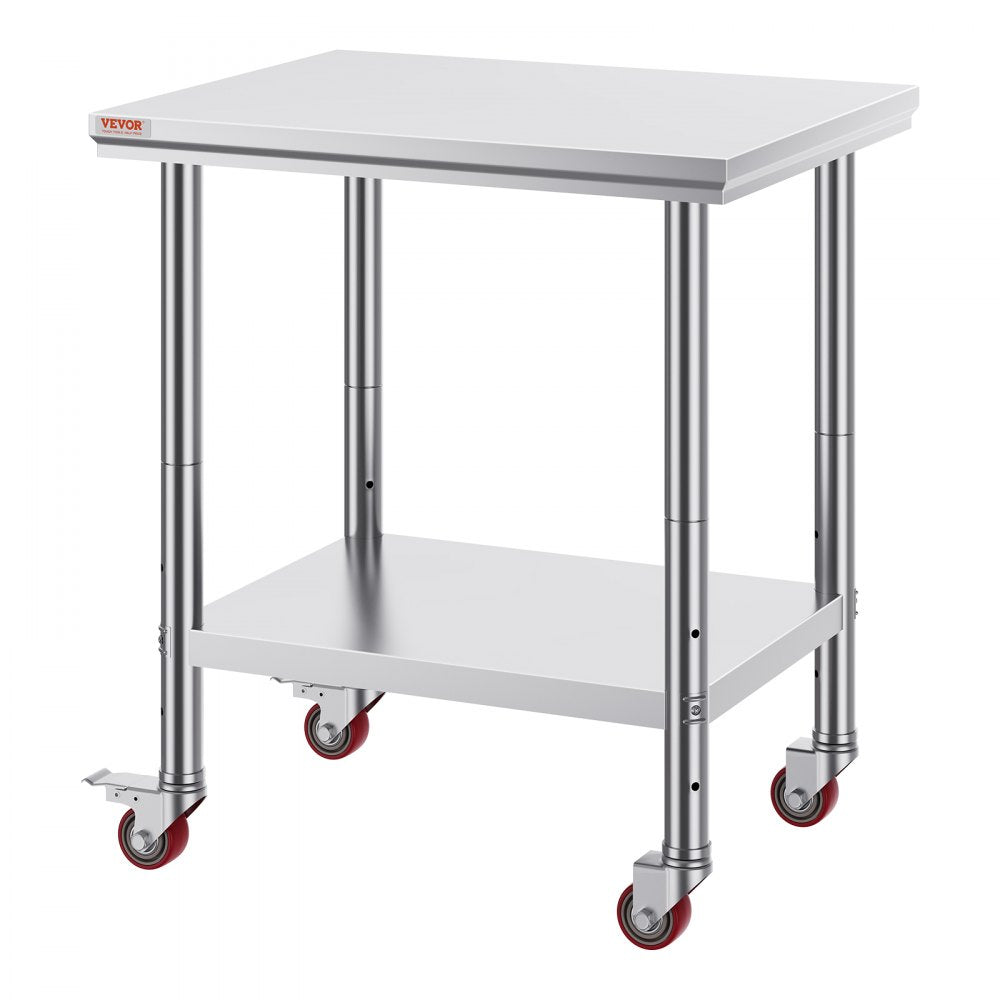 Commercial Grade 24 x 30 Stainless Steel Prep Table with Wheels for Restaurant Kitchens and Catering Businesses