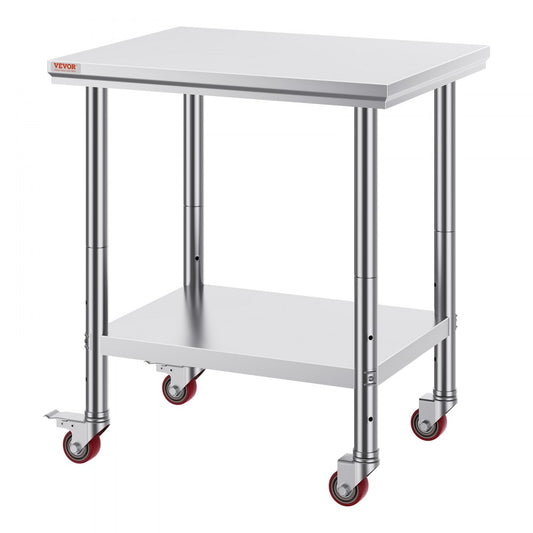 VEVOR Stainless Steel Work Table with Wheels 24 x 30 Prep Table with casters Heavy Duty Work Table for Commercial Kitchen Restaurant Business