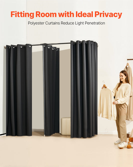 Portable Double Dressing Room with Thick Black Polyester Curtains - Privacy Partition for Boutiques, Malls, Studios, and Tailor Stores, Easy Assembly, 79 x 39 x 79 Inches