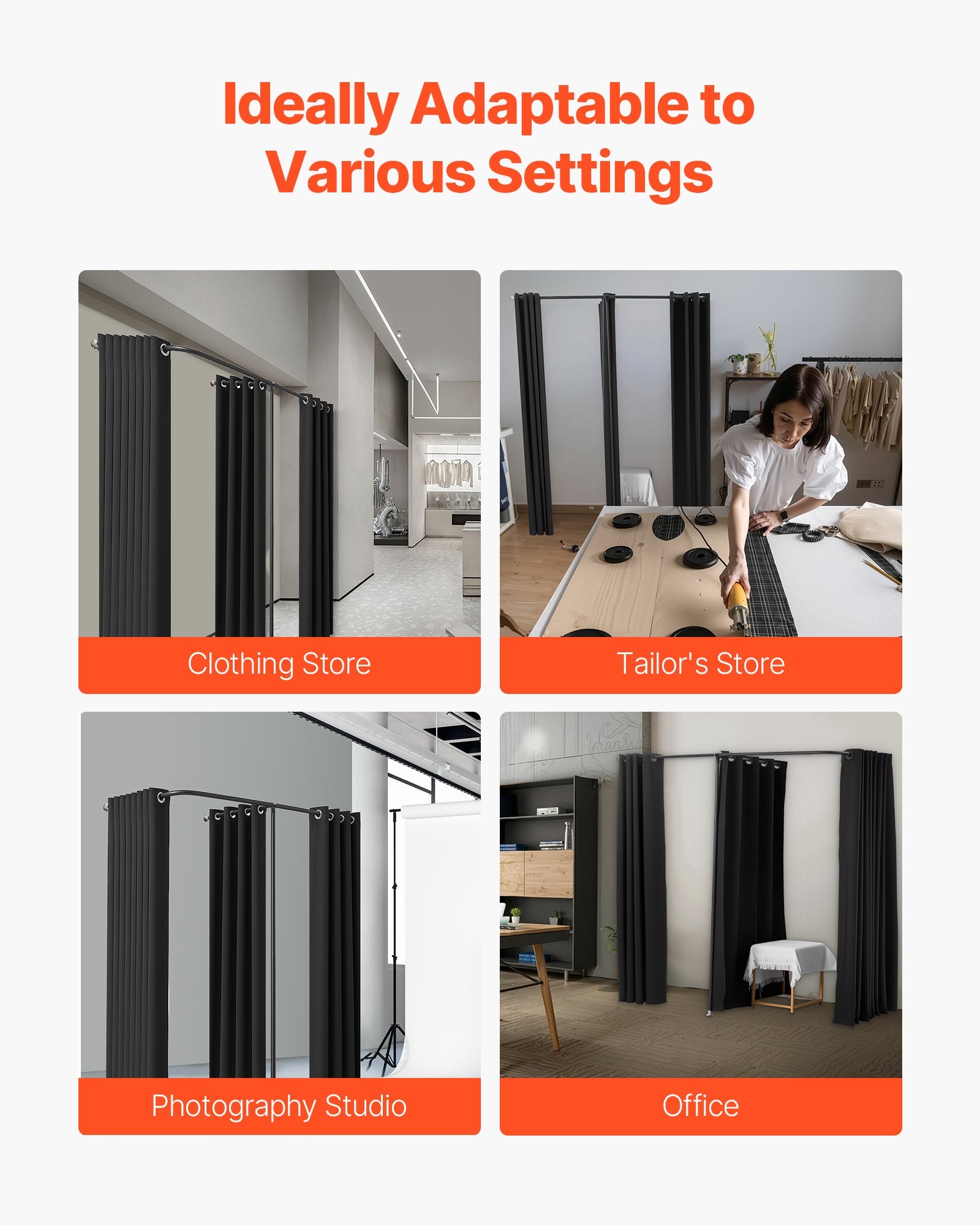 Portable Double Dressing Room with Thick Black Polyester Curtains - Privacy Partition for Boutiques, Malls, Studios, and Tailor Stores, Easy Assembly, 79 x 39 x 79 Inches