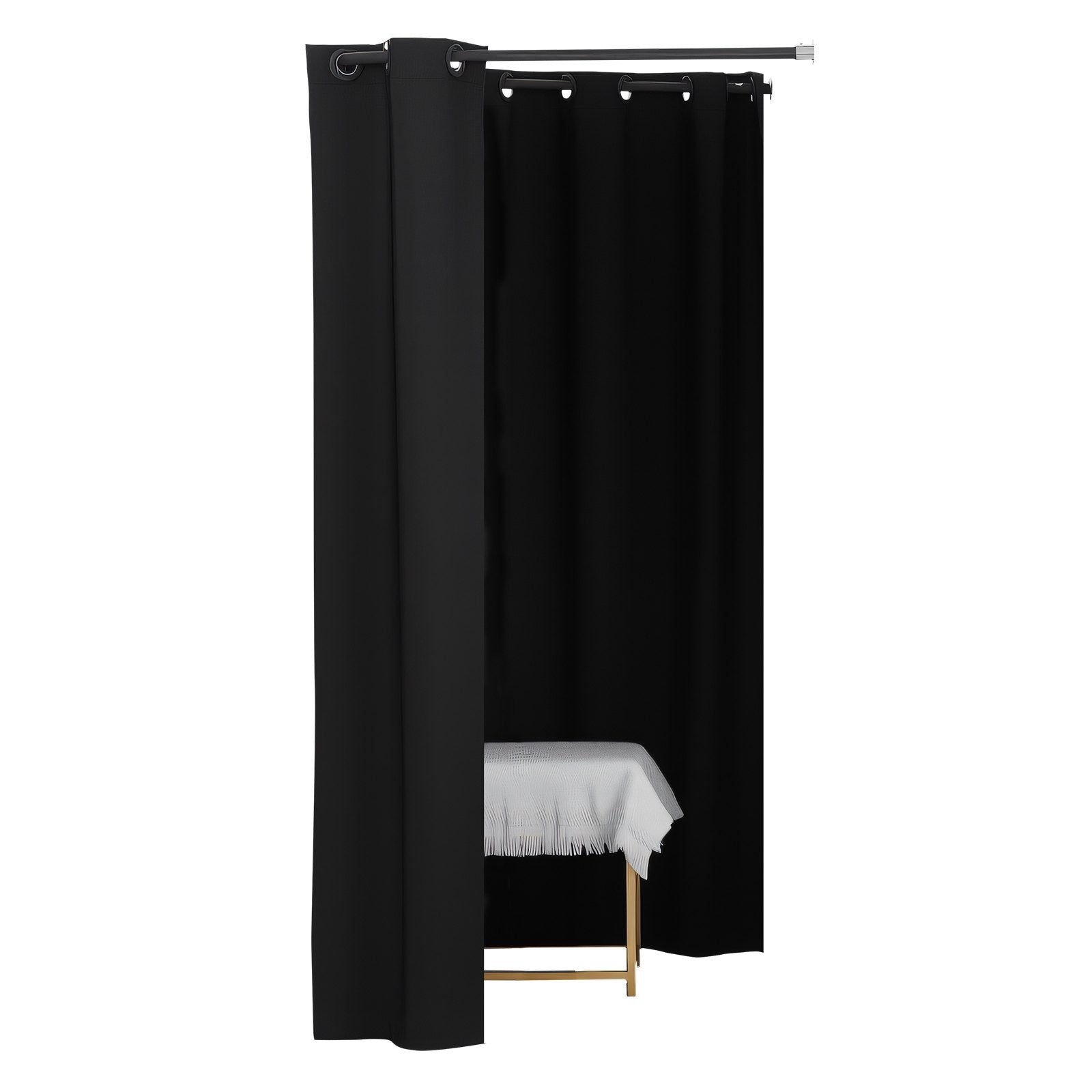 Portable Double Dressing Room with Thick Black Polyester Curtains - Privacy Partition for Boutiques, Malls, Studios, and Tailor Stores, Easy Assembly, 79 x 39 x 79 Inches