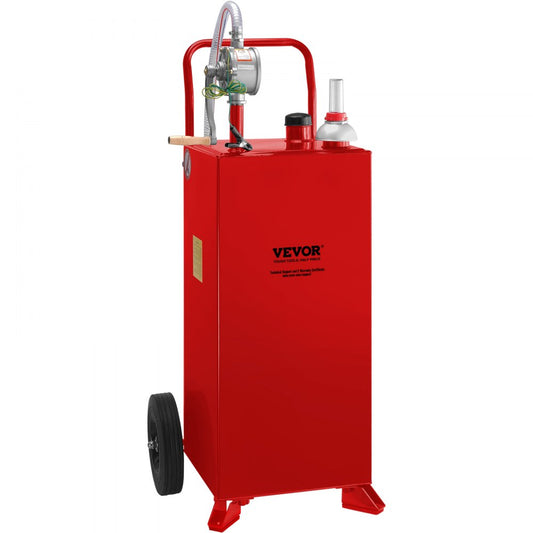 VEVOR 30 Gallon Fuel Caddy, Gas Storage Tank & 2 Wheels, with Manuel Transfer Pump, Gasoline Diesel Fuel Container for Cars, Lawn Mowers, ATVs, Boats, More, Red