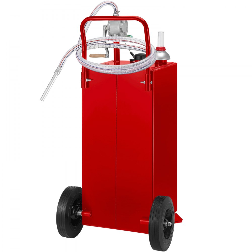 VEVOR 30 Gallon Fuel Caddy, Gas Storage Tank & 2 Wheels, with Manuel Transfer Pump, Gasoline Diesel Fuel Container for Cars, Lawn Mowers, ATVs, Boats, More, Red