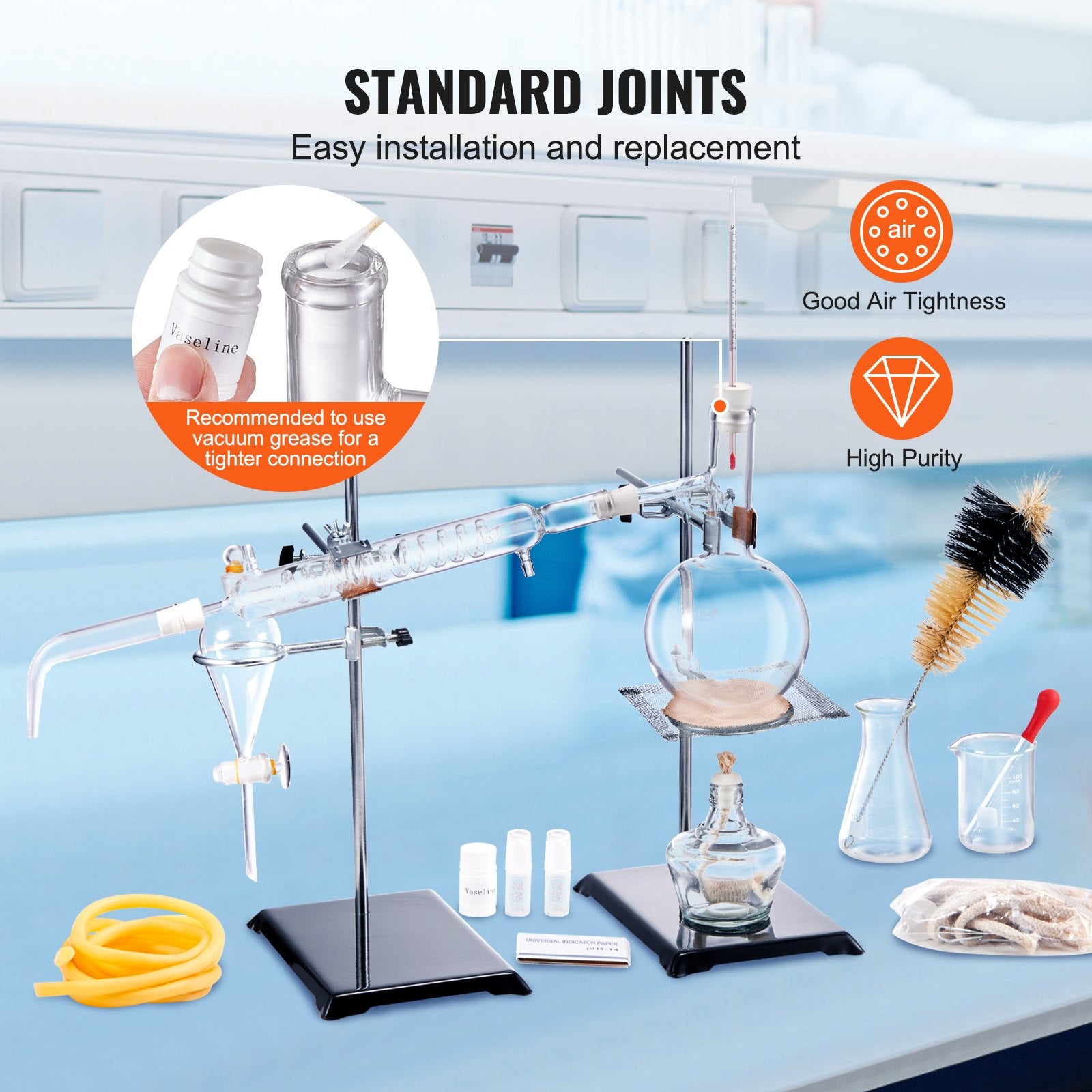 500ml Essential Oil Distillation Kit with 3.3 Boro Glass, Alcohol Lamp, Ceramic Mesh, 24/40 Joint, 28-Piece Lab Apparatus Set for Professional Use