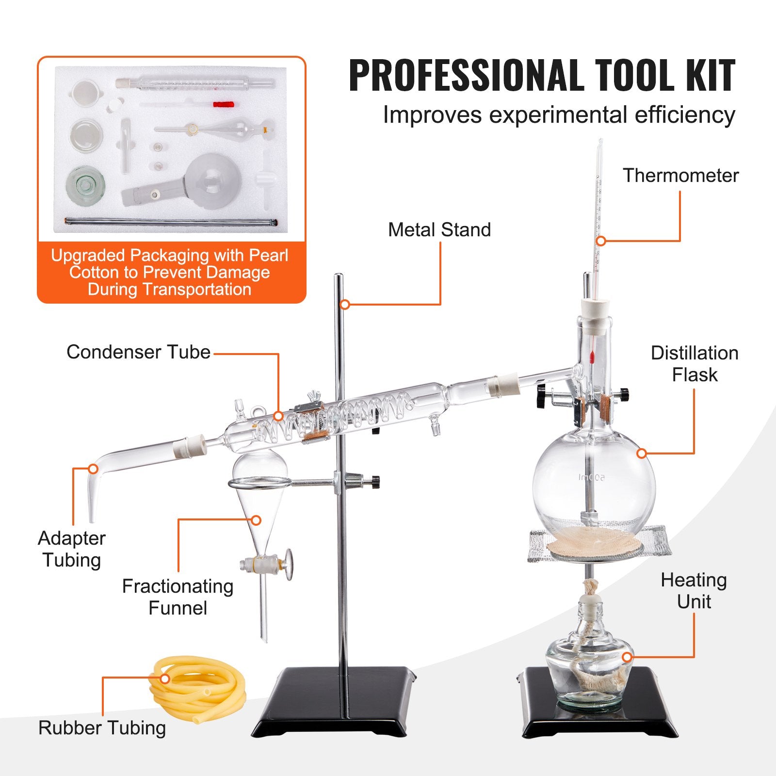 500ml Essential Oil Distillation Kit with 3.3 Boro Glass, Alcohol Lamp, Ceramic Mesh, 24/40 Joint, 28-Piece Lab Apparatus Set for Professional Use