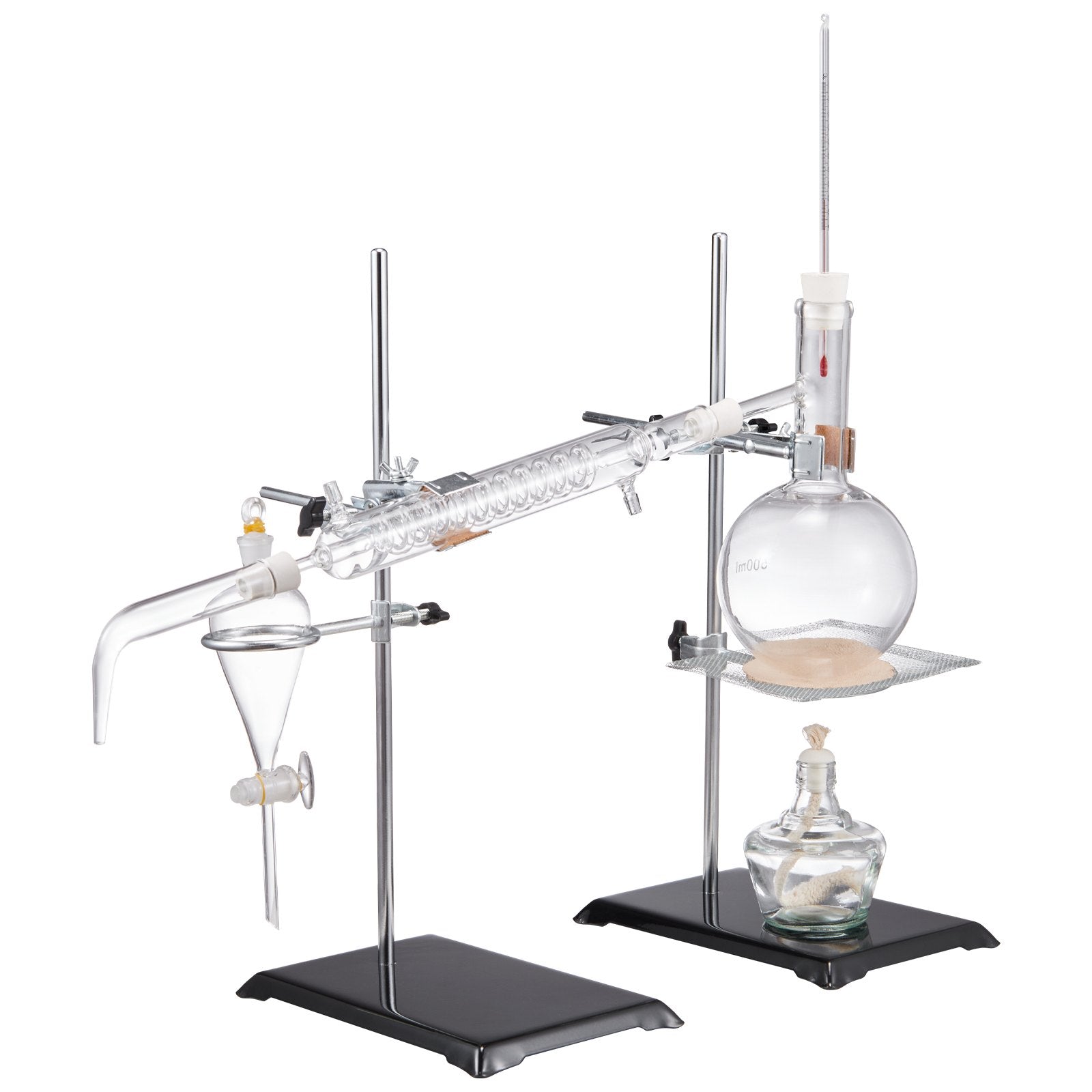 500ml Essential Oil Distillation Kit with 3.3 Boro Glass, Alcohol Lamp, Ceramic Mesh, 24/40 Joint, 28-Piece Lab Apparatus Set for Professional Use