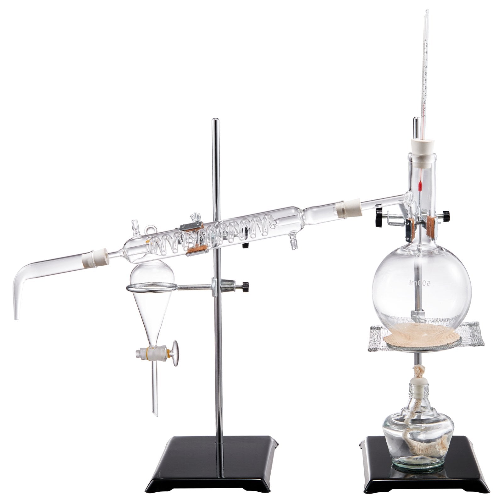 500ml Essential Oil Distillation Kit with 3.3 Boro Glass, Alcohol Lamp, Ceramic Mesh, 24/40 Joint, 28-Piece Lab Apparatus Set for Professional Use