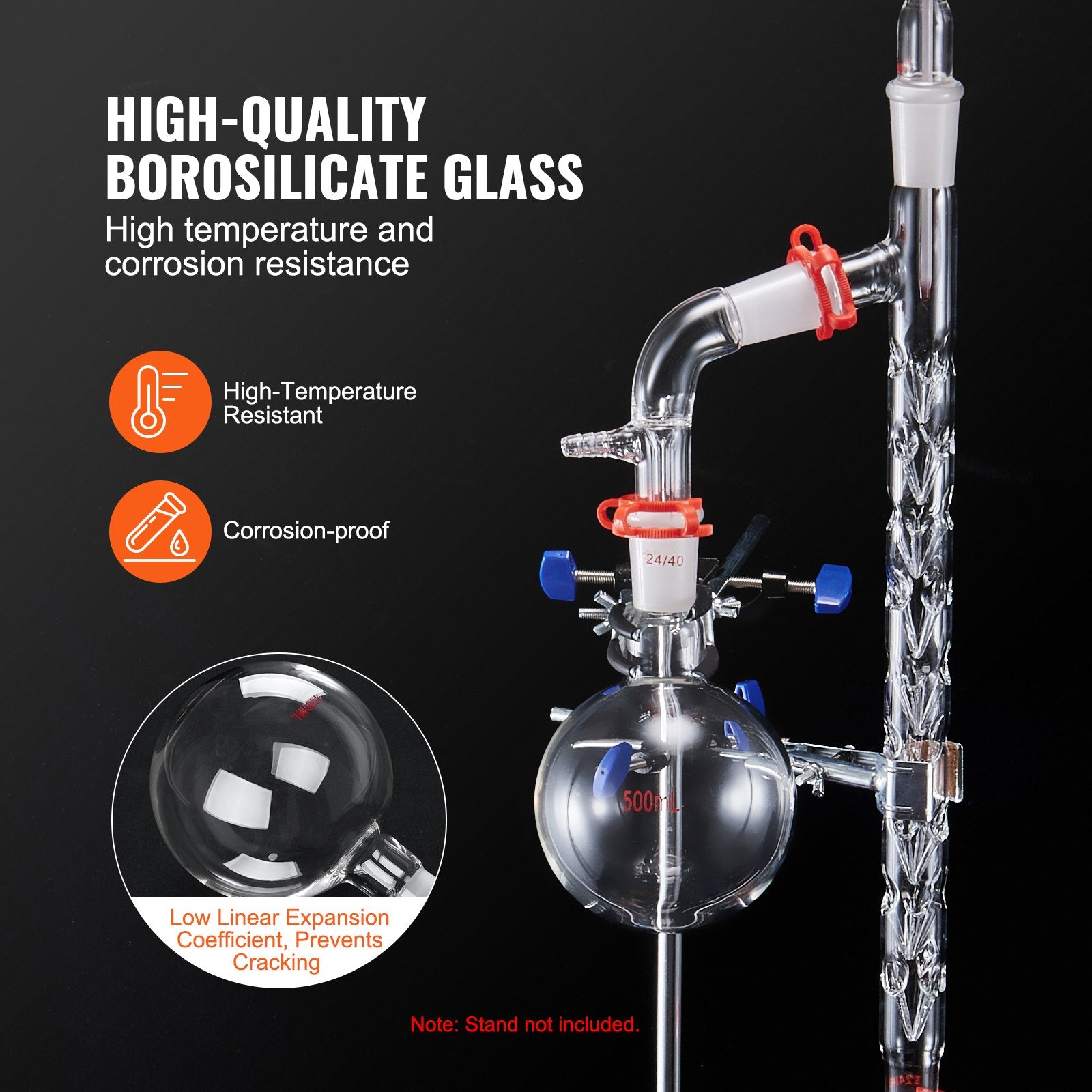 Advanced 3.3 Boro Lab Glassware Distillation Kit - 1000ml Essential Oil Apparatus, 14-Piece Set with 24/40 Joint for Efficient Fractionation and Versatile Lab Use