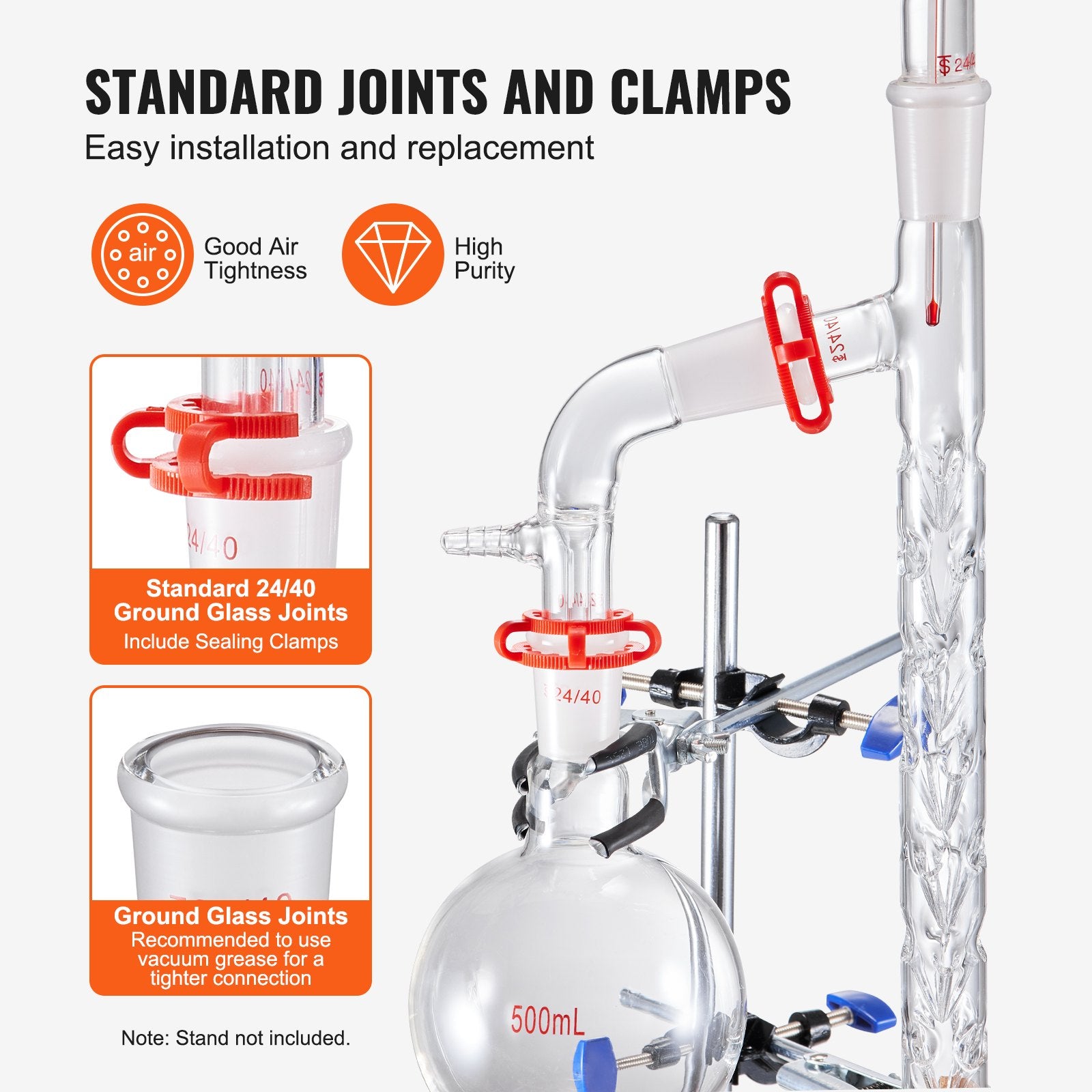 Advanced 3.3 Boro Lab Glassware Distillation Kit - 1000ml Essential Oil Apparatus, 14-Piece Set with 24/40 Joint for Efficient Fractionation and Versatile Lab Use