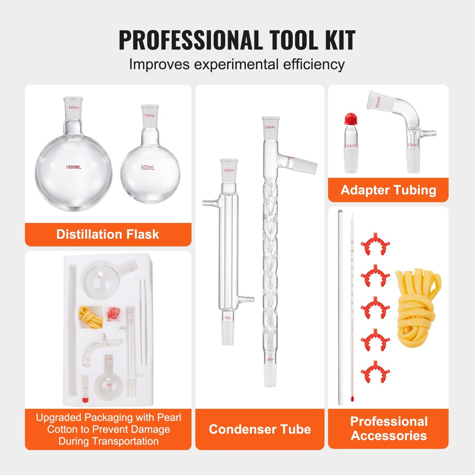 Advanced 3.3 Boro Lab Glassware Distillation Kit - 1000ml Essential Oil Apparatus, 14-Piece Set with 24/40 Joint for Efficient Fractionation and Versatile Lab Use
