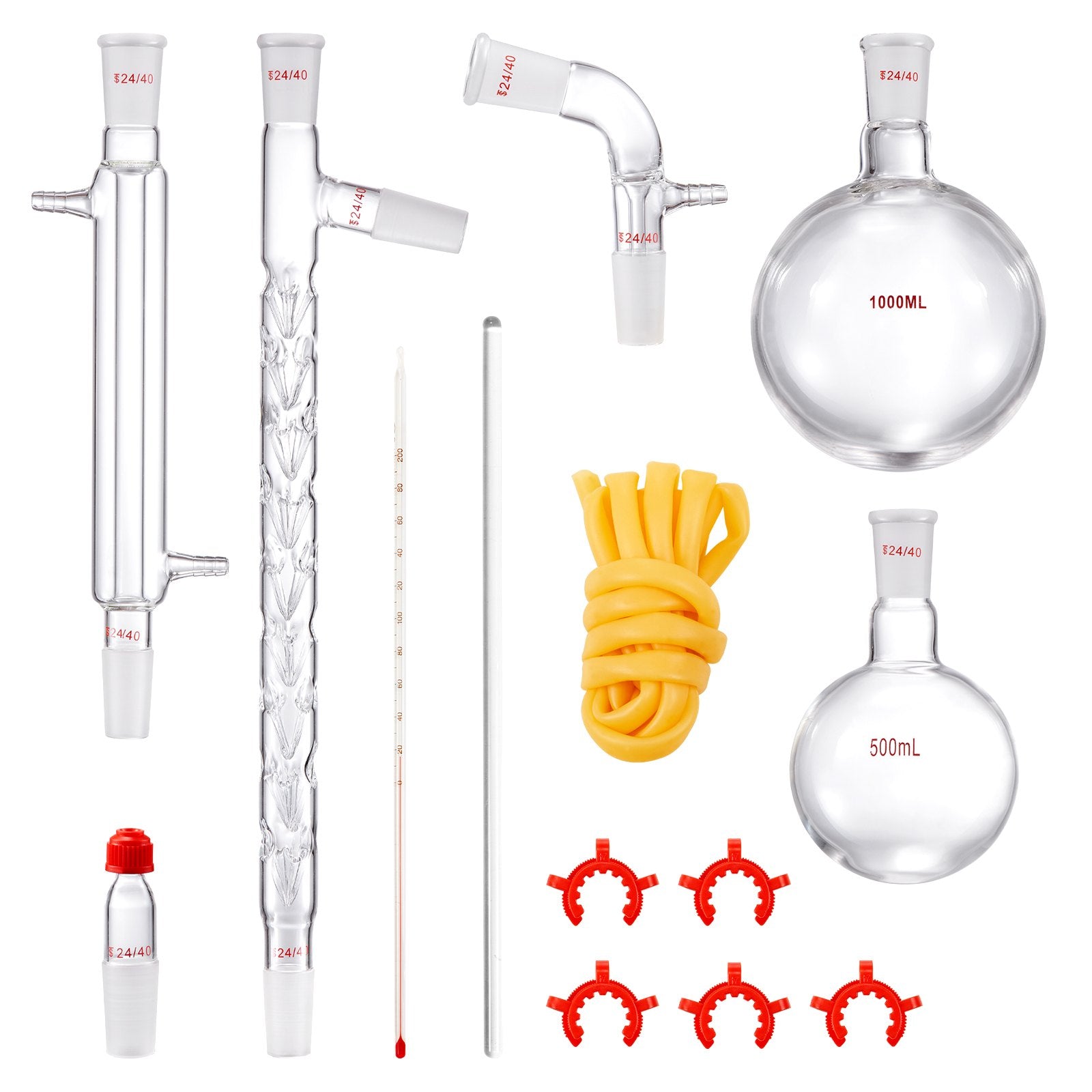 Advanced 3.3 Boro Lab Glassware Distillation Kit - 1000ml Essential Oil Apparatus, 14-Piece Set with 24/40 Joint for Efficient Fractionation and Versatile Lab Use