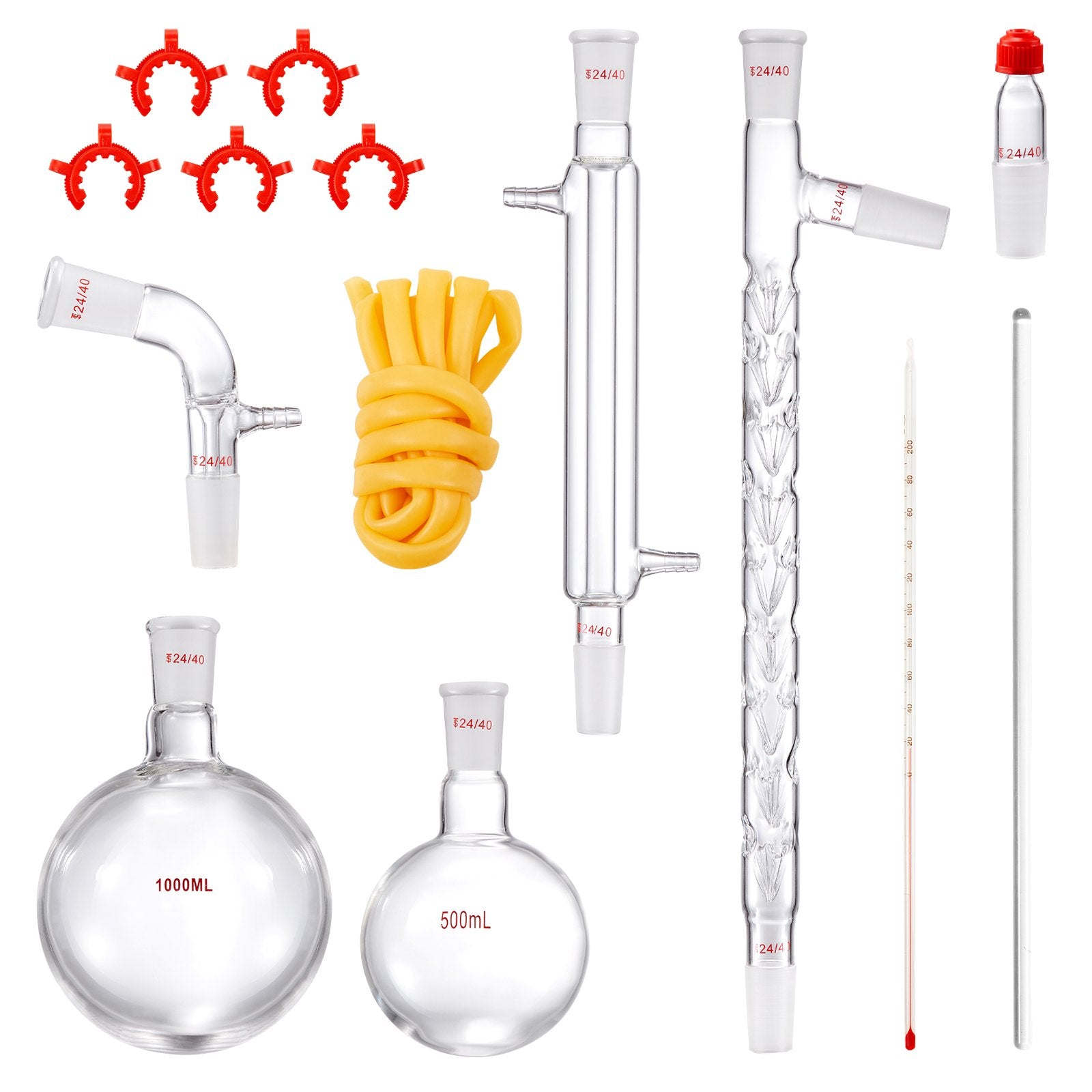 Advanced 3.3 Boro Lab Glassware Distillation Kit - 1000ml Essential Oil Apparatus, 14-Piece Set with 24/40 Joint for Efficient Fractionation and Versatile Lab Use