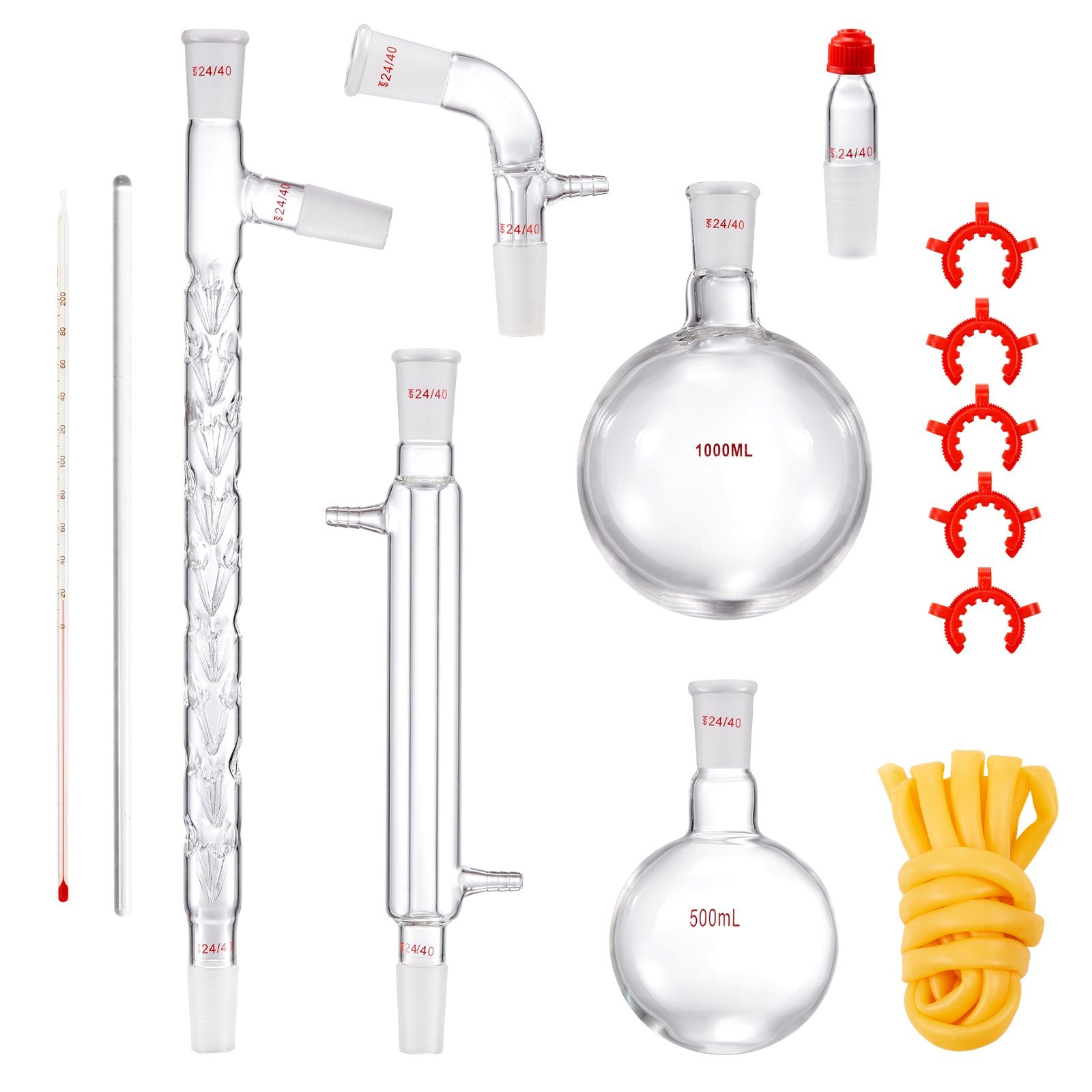 Advanced 3.3 Boro Lab Glassware Distillation Kit - 1000ml Essential Oil Apparatus, 14-Piece Set with 24/40 Joint for Efficient Fractionation and Versatile Lab Use