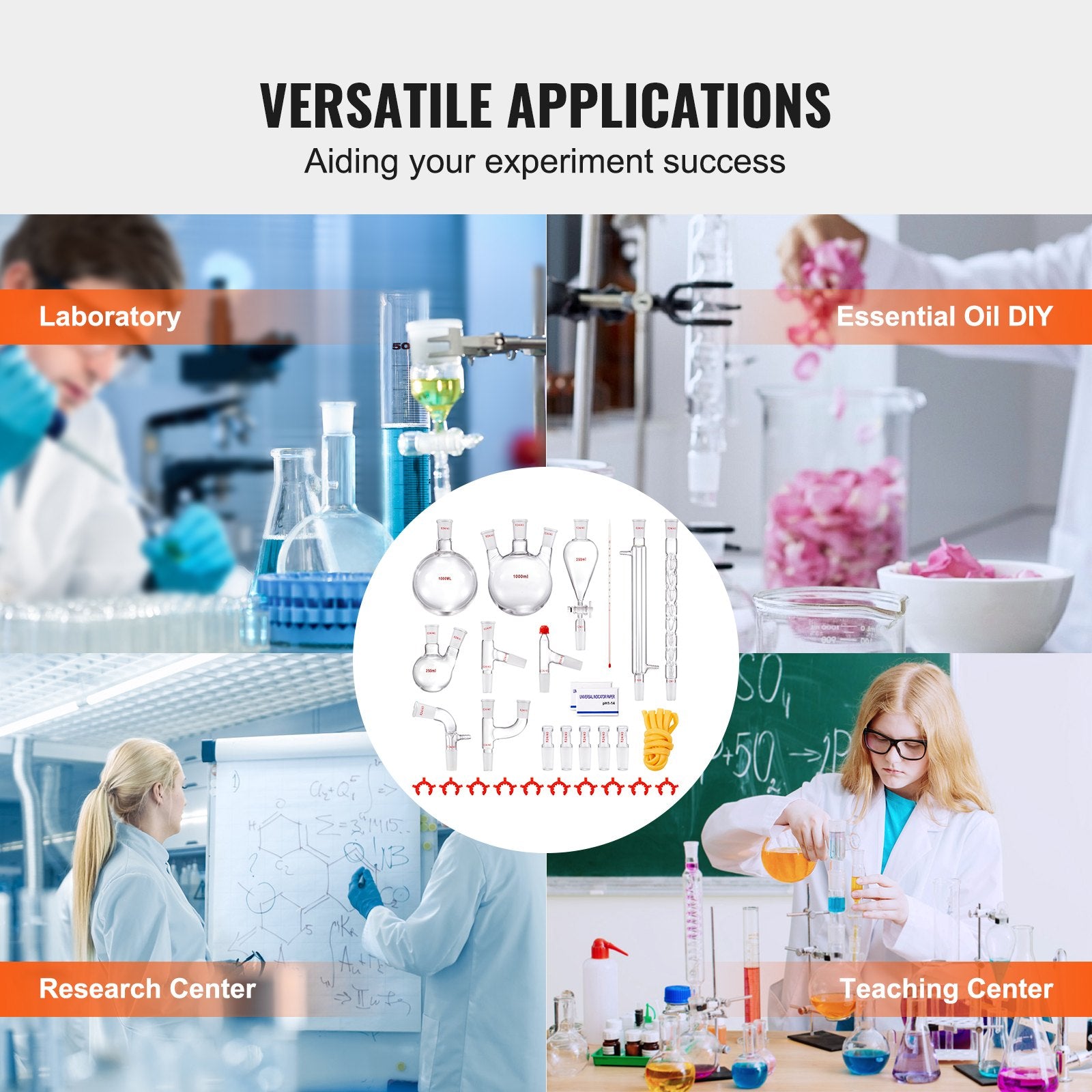 Comprehensive 29-Piece Lab Distillation Kit with 3.3 Boro Glass, 1000ml Capacity, 24/40 Joints for Essential Oil & Reflux Experiments