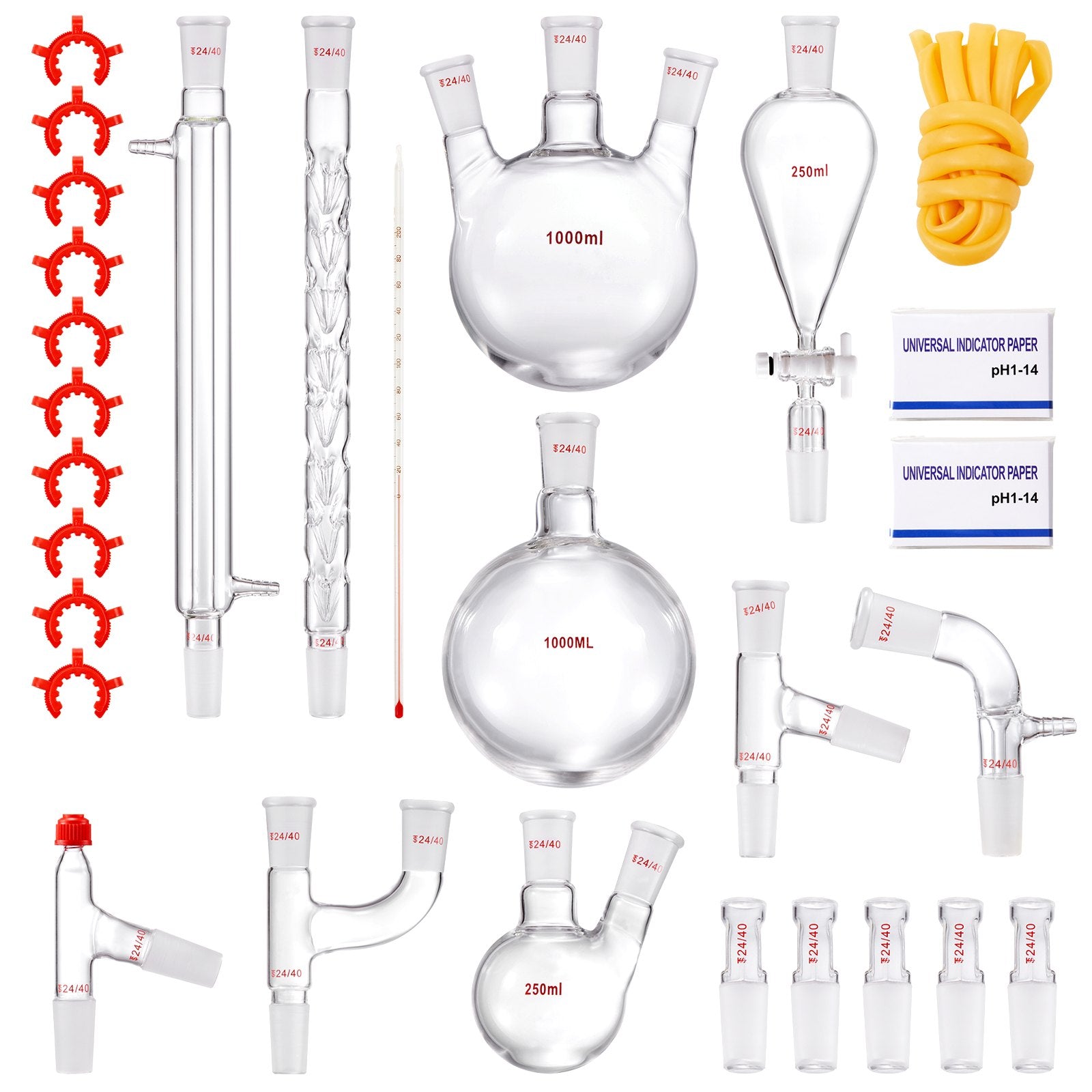 Comprehensive 29-Piece Lab Distillation Kit with 3.3 Boro Glass, 1000ml Capacity, 24/40 Joints for Essential Oil & Reflux Experiments