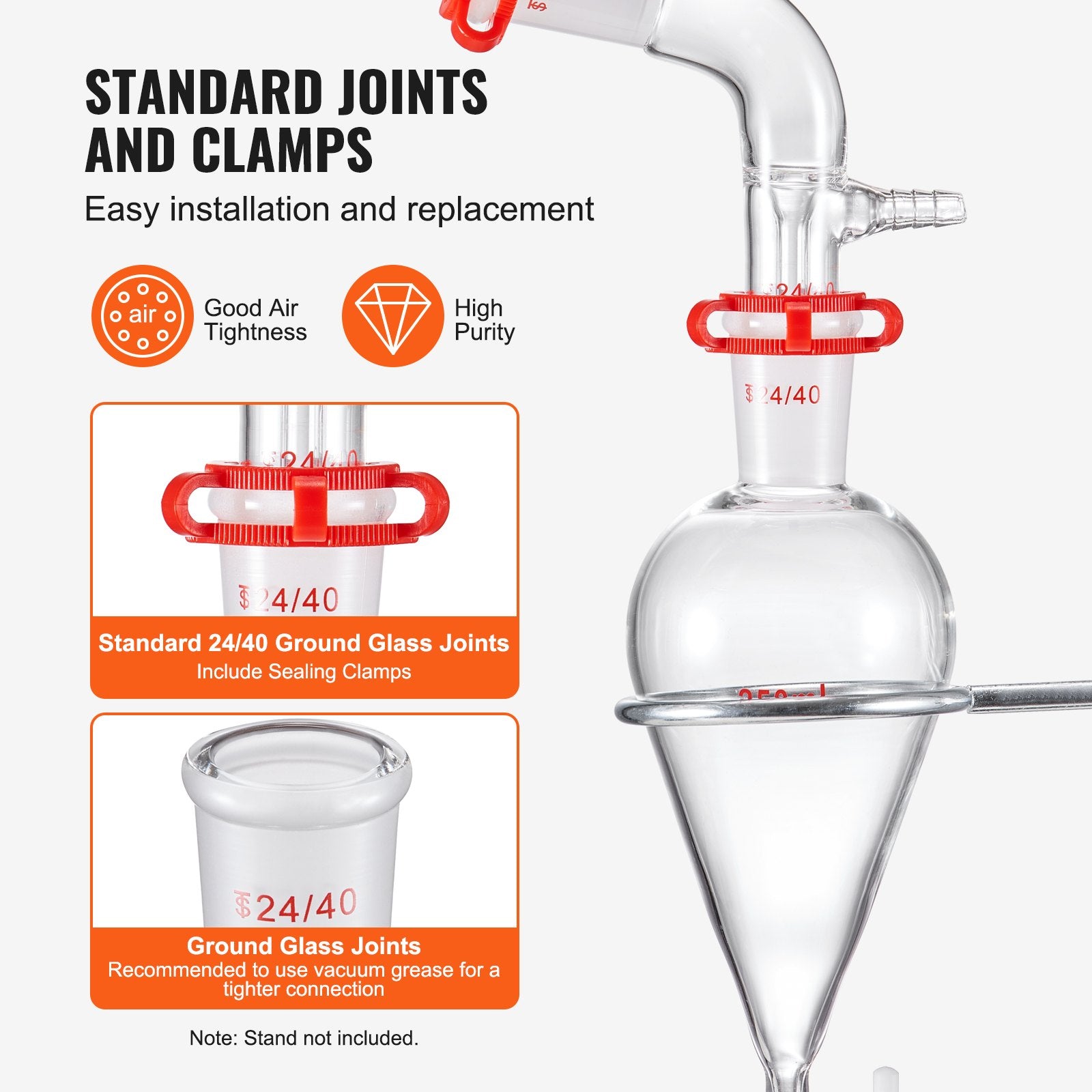 Comprehensive 3.3 Boro Lab Glassware Distillation Kit, 24/40 Joint, 1000ml Capacity, Essential Oil Apparatus, 32-Piece Set for Reflux & Fractionation