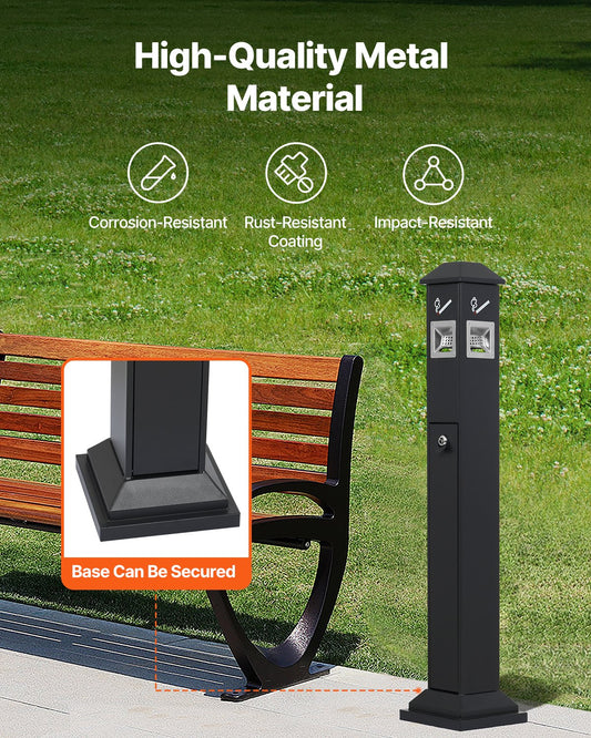 Weatherproof Cigarette Butt Receptacle - Durable Black Container with 4 Openings, Top Cover, Freestanding for Garden, Office, Restaurant, Hotel Use