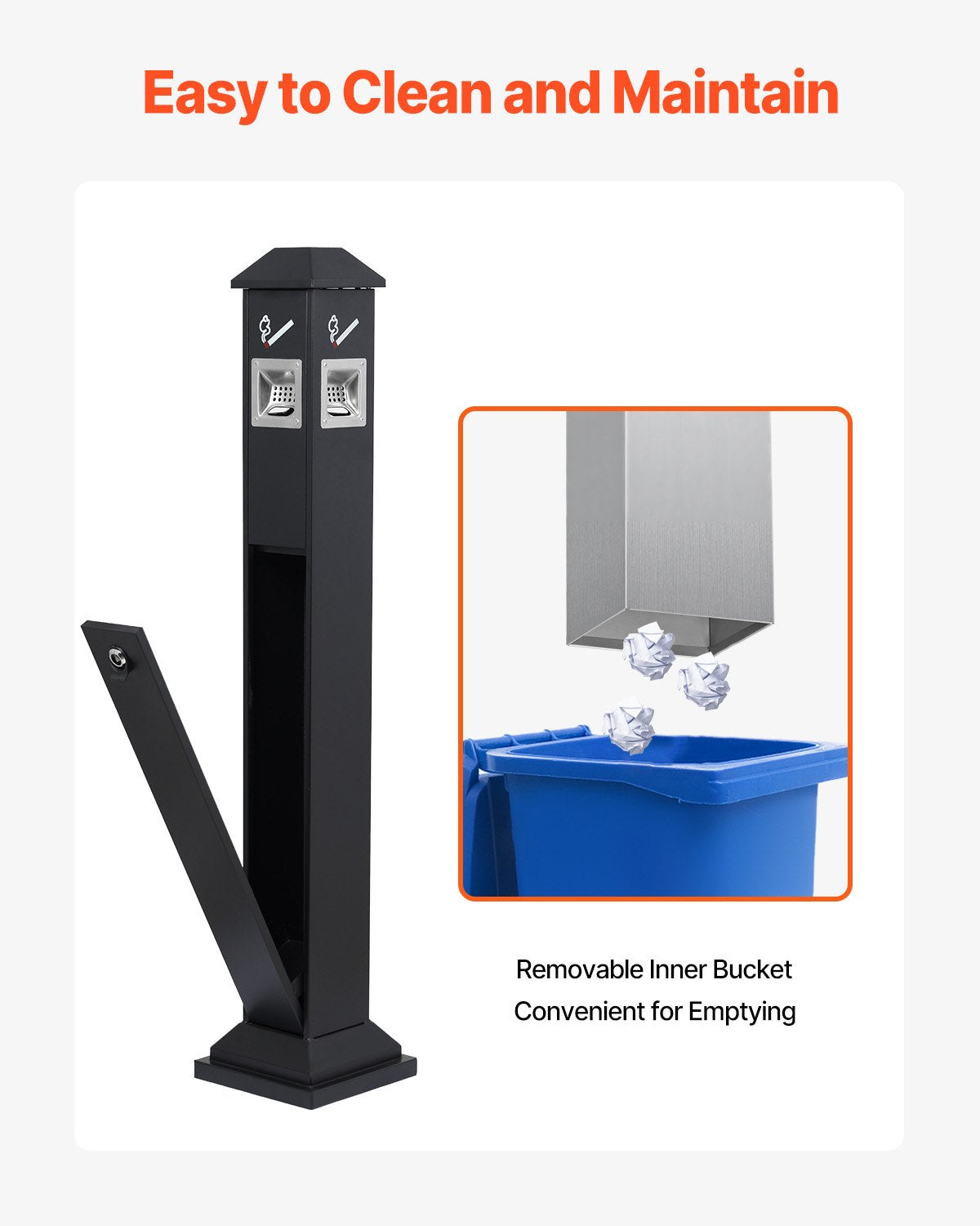 Weatherproof Cigarette Butt Receptacle - Durable Black Container with 4 Openings, Top Cover, Freestanding for Garden, Office, Restaurant, Hotel Use