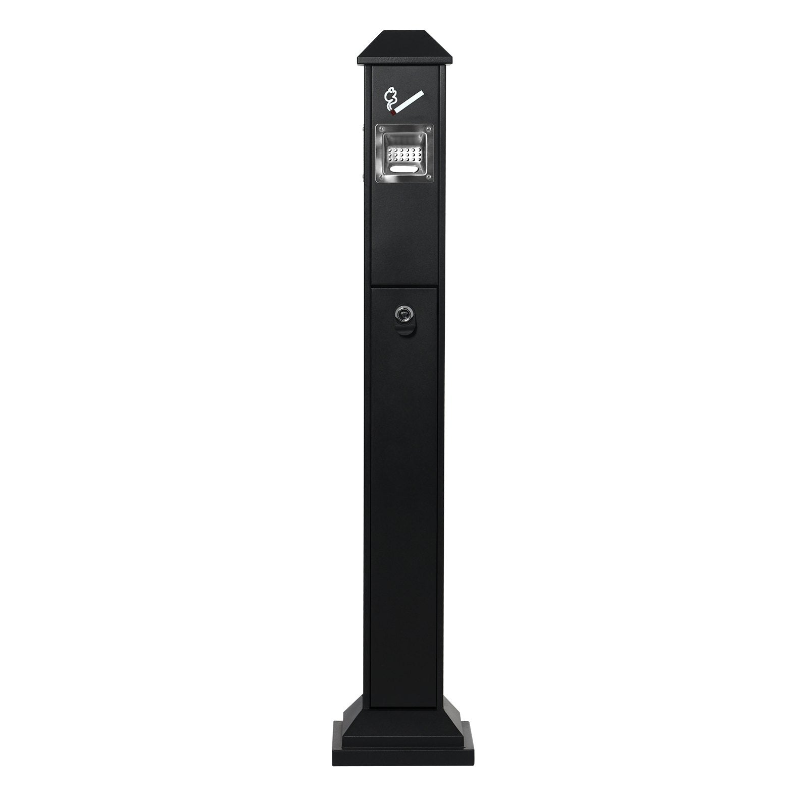 Weatherproof Cigarette Butt Receptacle - Durable Black Container with 4 Openings, Top Cover, Freestanding for Garden, Office, Restaurant, Hotel Use
