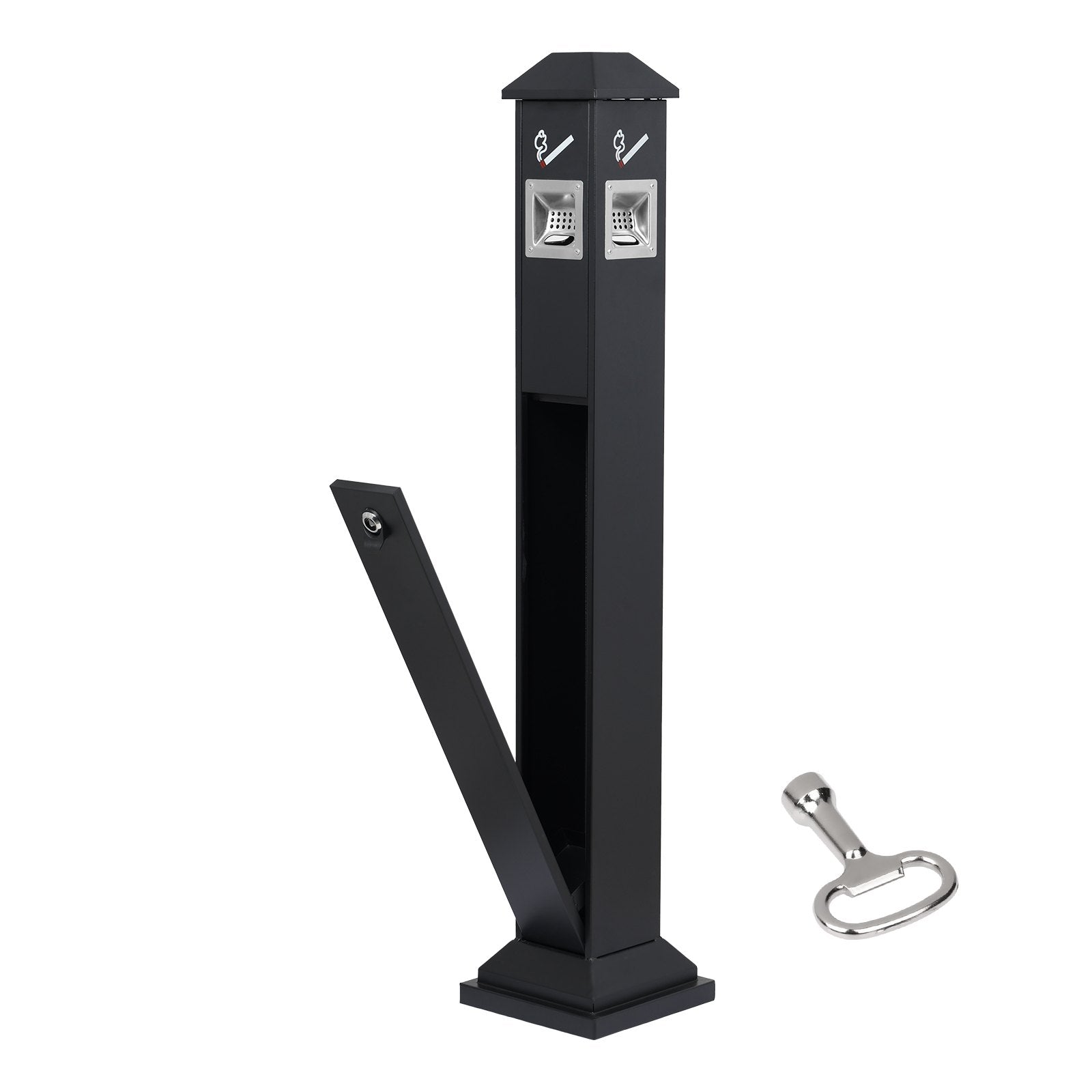 Weatherproof Cigarette Butt Receptacle - Durable Black Container with 4 Openings, Top Cover, Freestanding for Garden, Office, Restaurant, Hotel Use